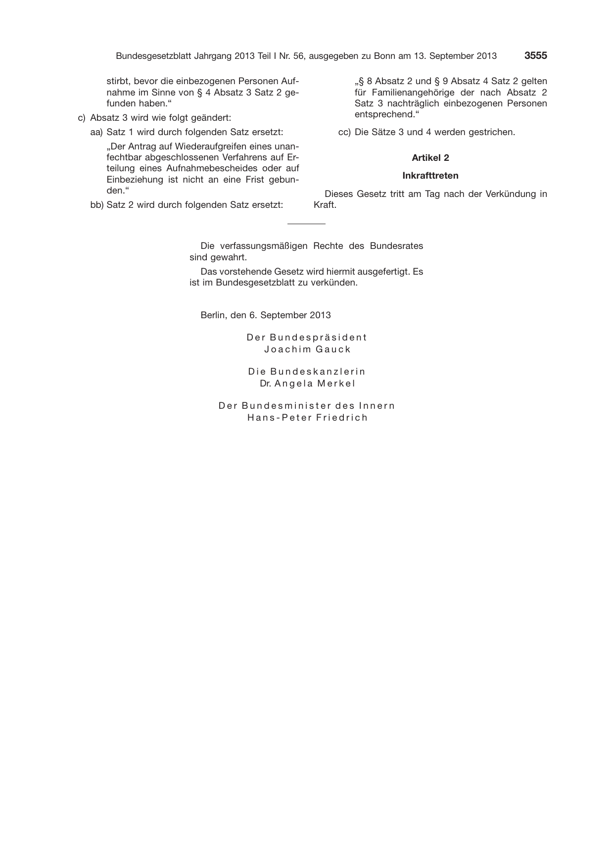 BGBl. 2013, Seite 3555 — Originalseite als Abbildung