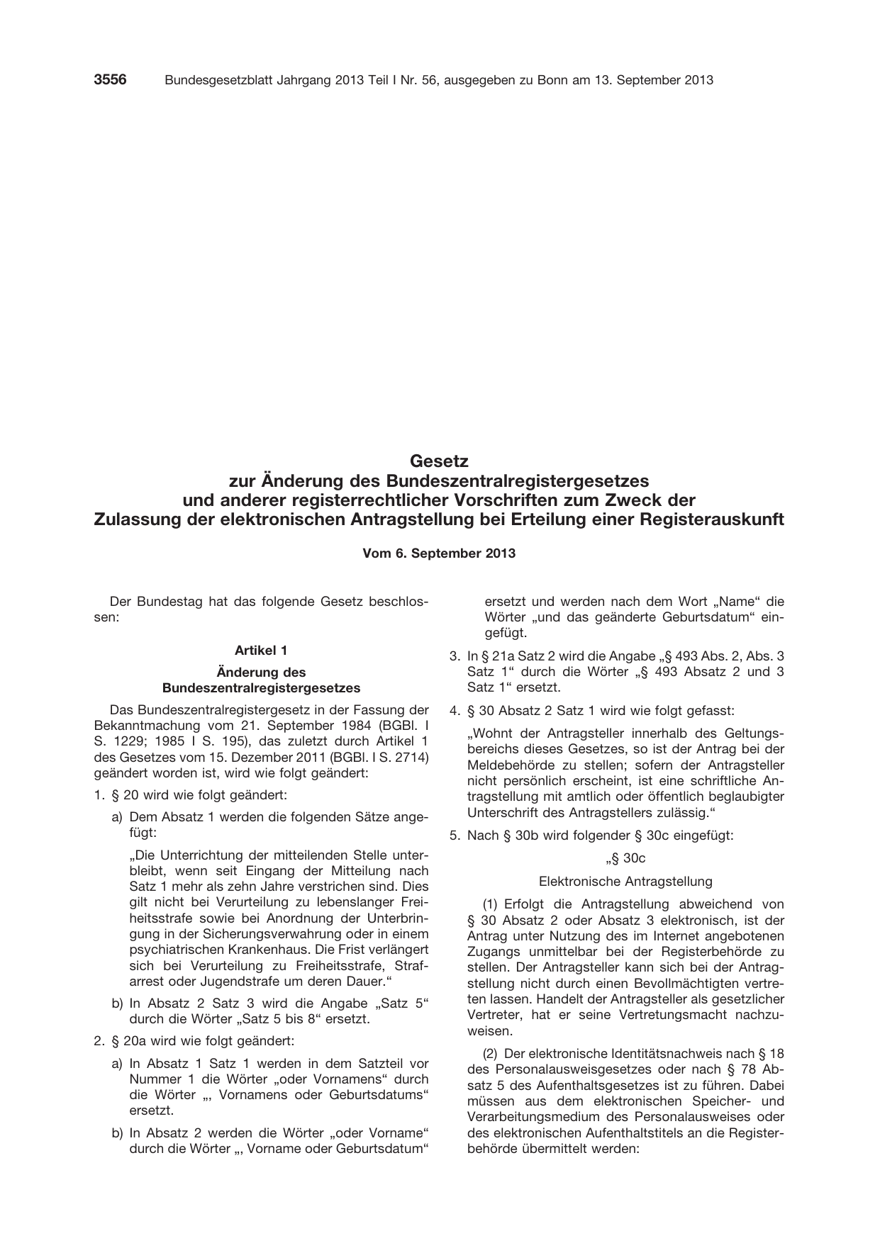 BGBl. 2013, Seite 3556 — Originalseite als Abbildung