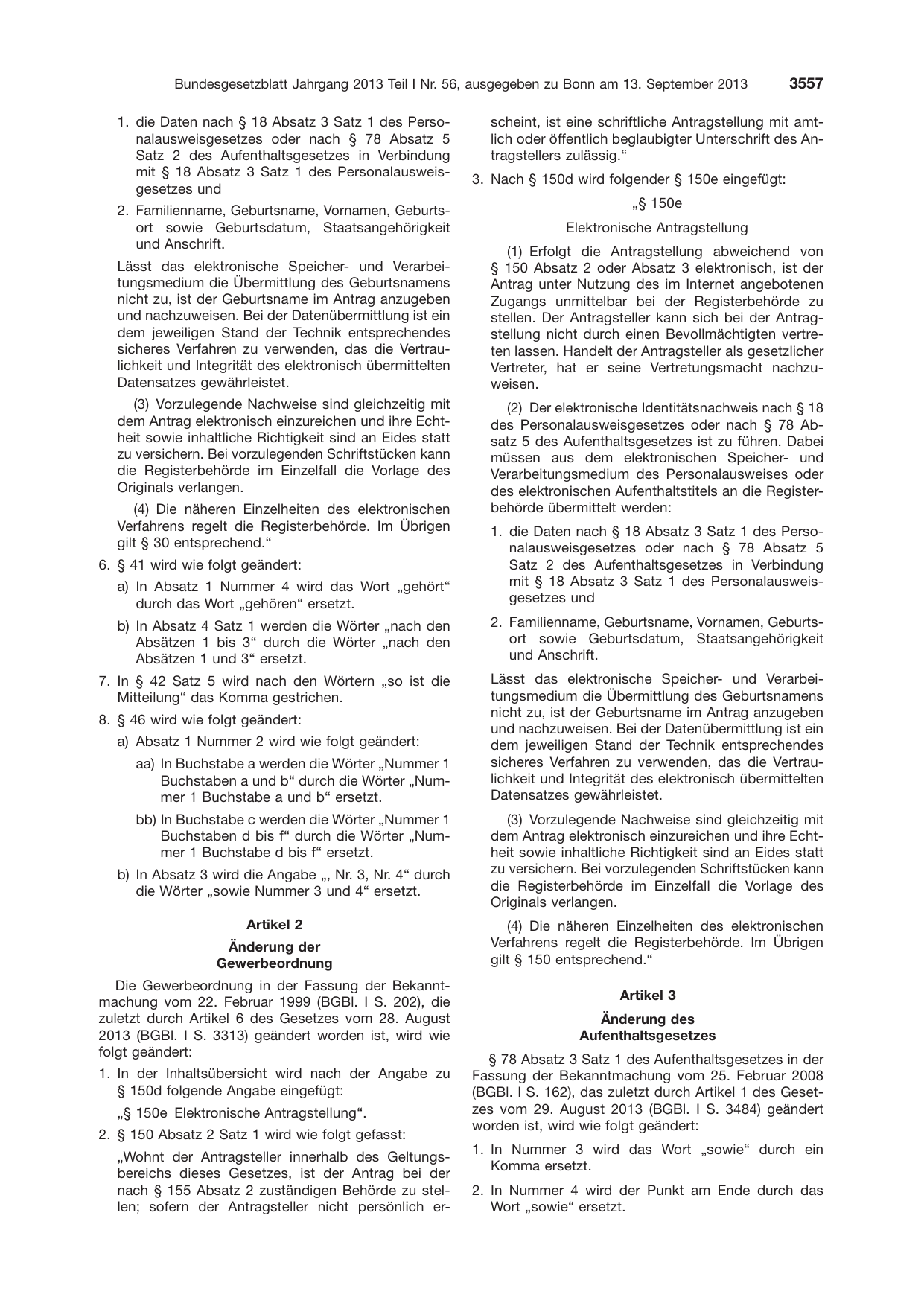BGBl. 2013, Seite 3557 — Originalseite als Abbildung
