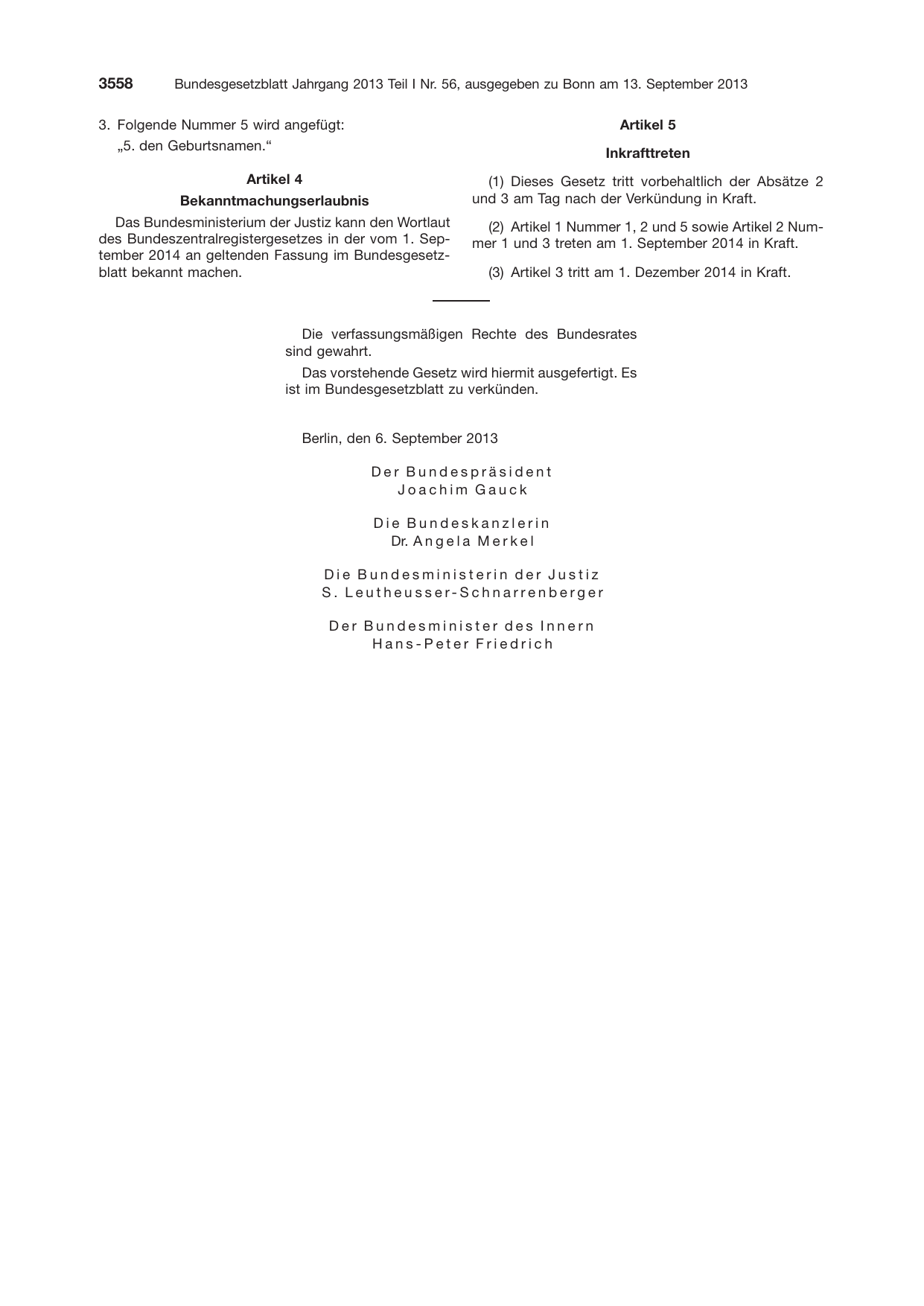 BGBl. 2013, Seite 3558 — Originalseite als Abbildung