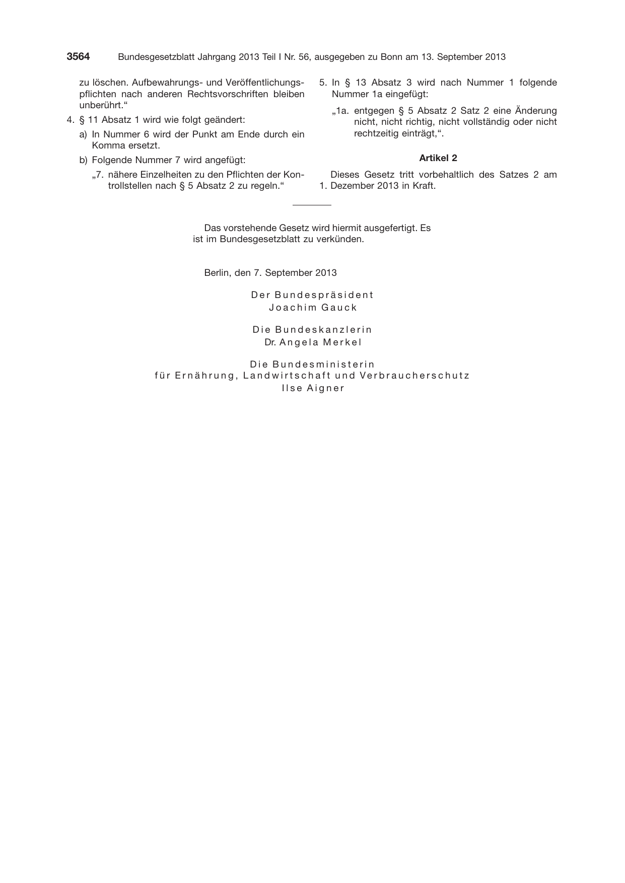 BGBl. 2013, Seite 3564 — Originalseite als Abbildung