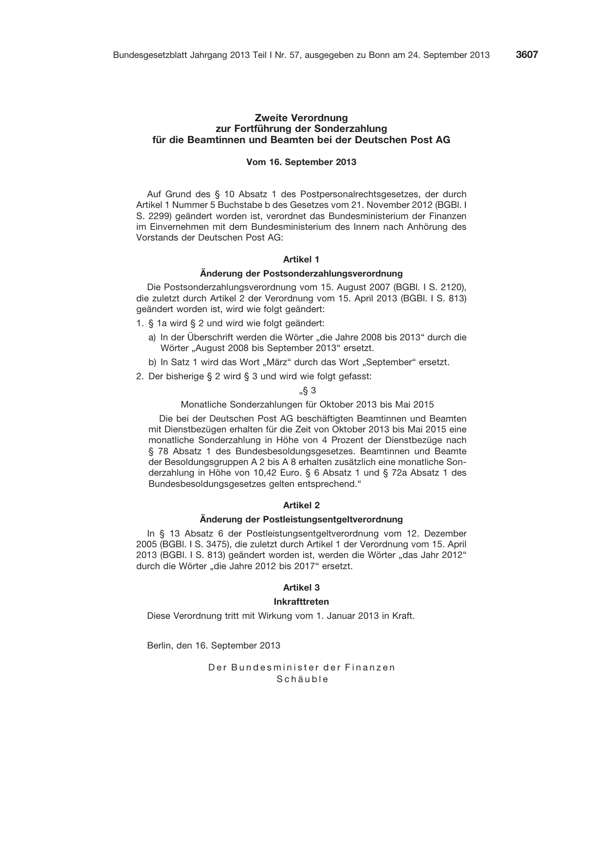 BGBl. 2013, Seite 3607 — Originalseite als Abbildung
