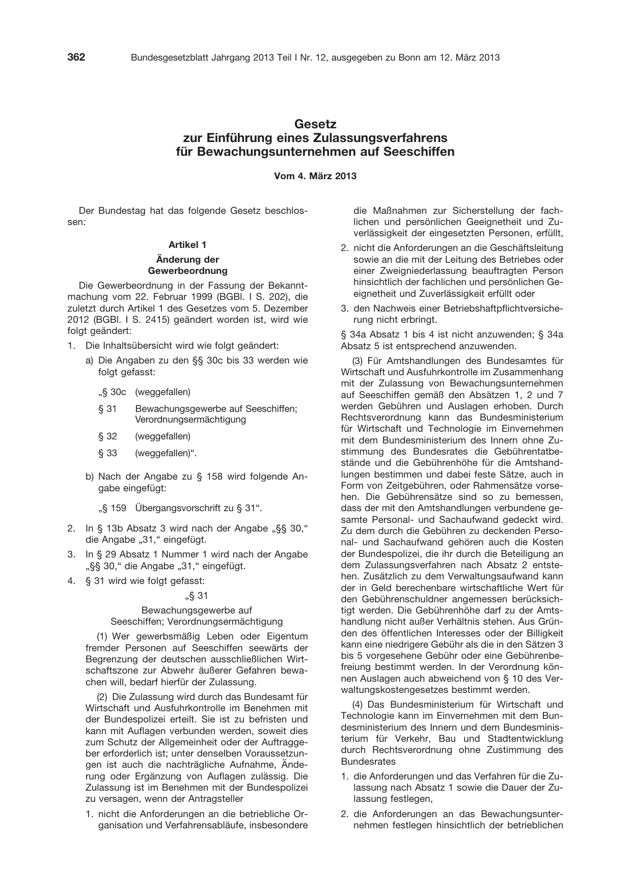 BGBl. 2013, Seite 362 — Originalseite als Abbildung
