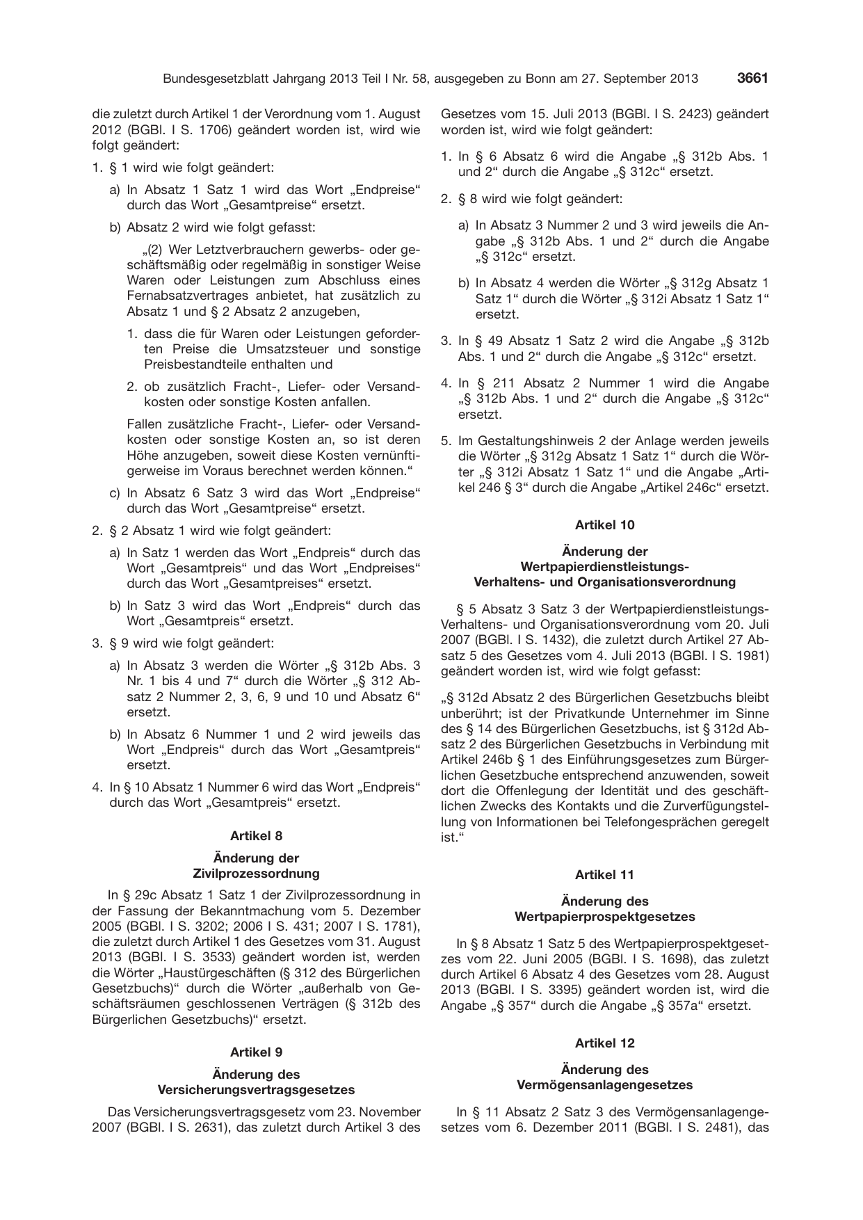 BGBl. 2013, Seite 3661 — Originalseite als Abbildung