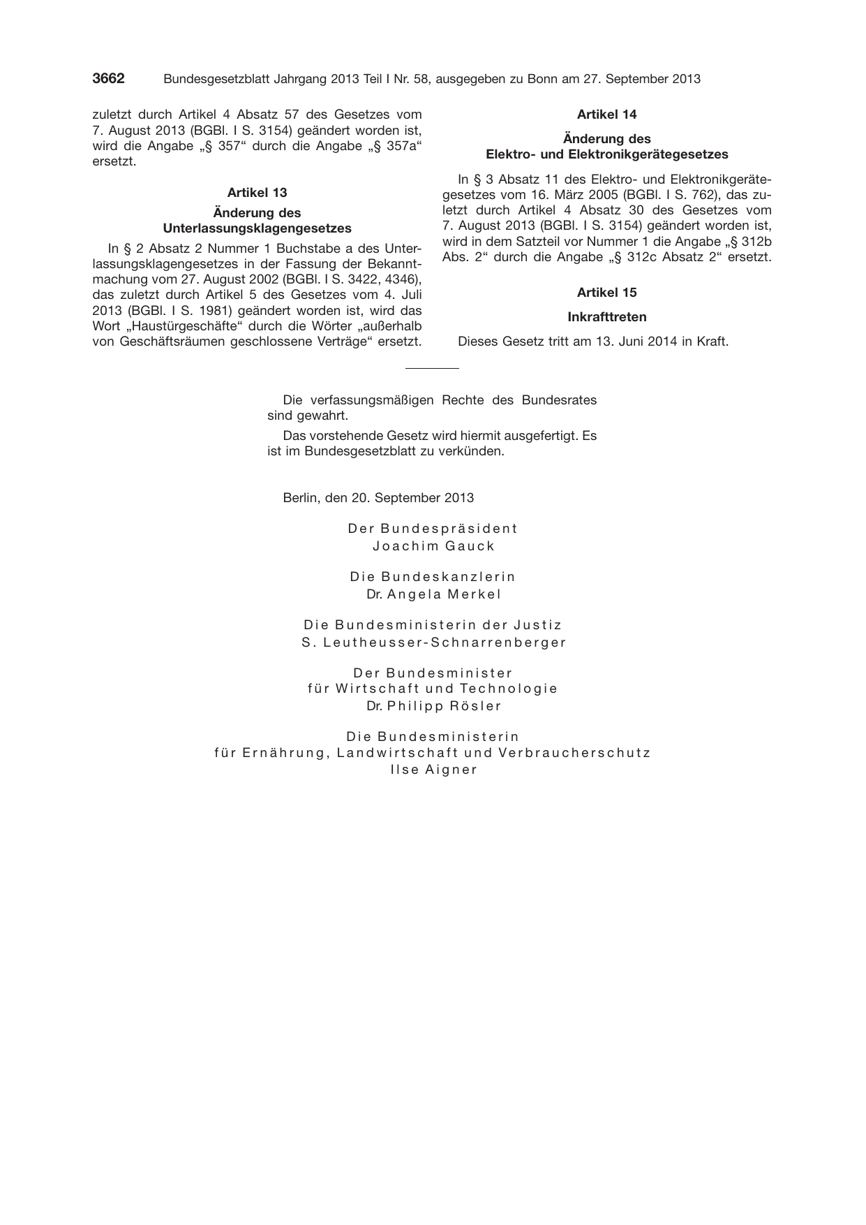 BGBl. 2013, Seite 3662 — Originalseite als Abbildung