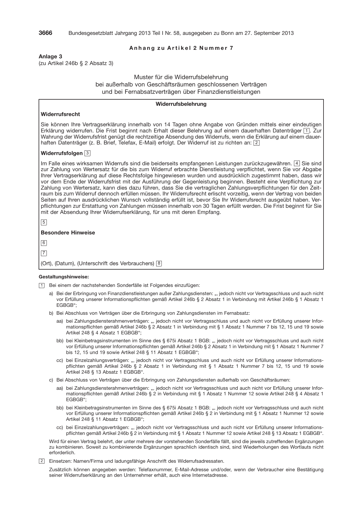 BGBl. 2013, Seite 3666 — Originalseite als Abbildung
