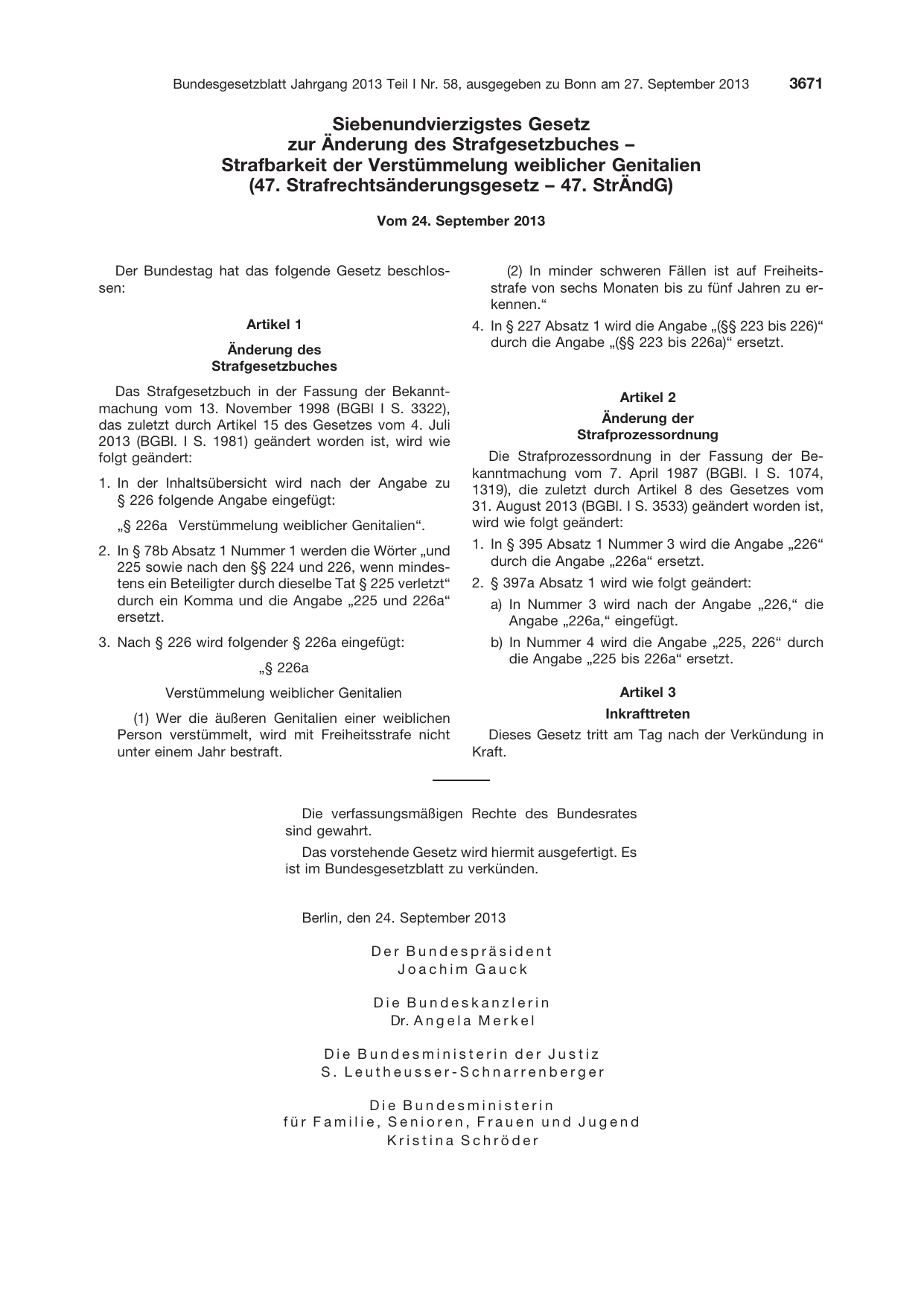 BGBl. 2013, Seite 3671 — Originalseite als Abbildung