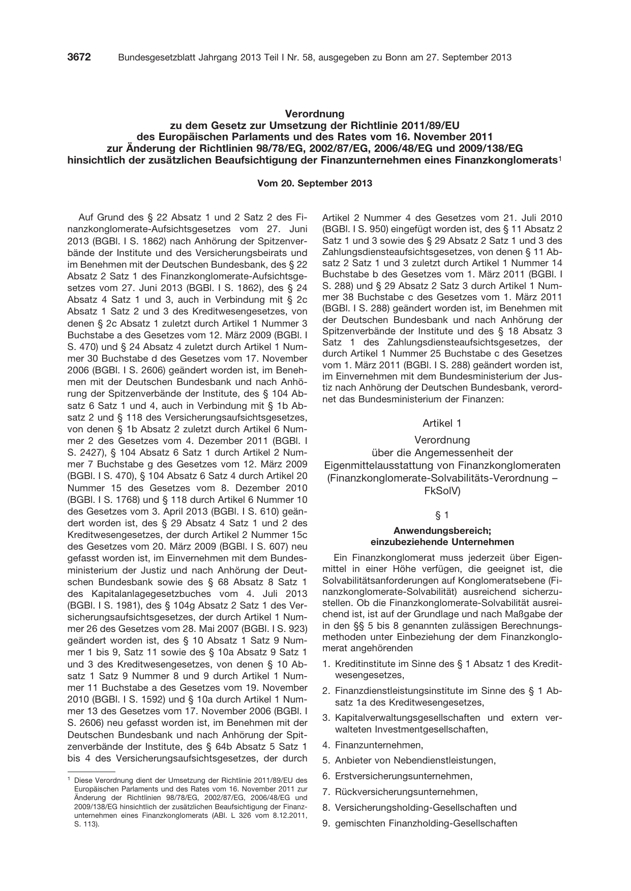 BGBl. 2013, Seite 3672 — Originalseite als Abbildung