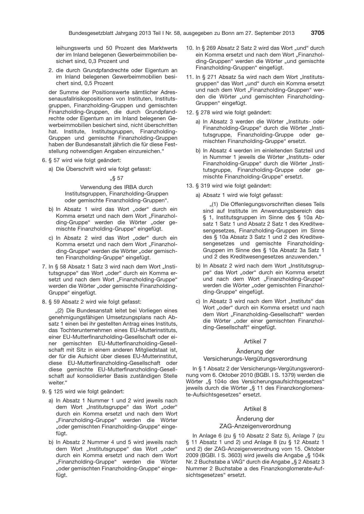 BGBl. 2013, Seite 3705 — Originalseite als Abbildung