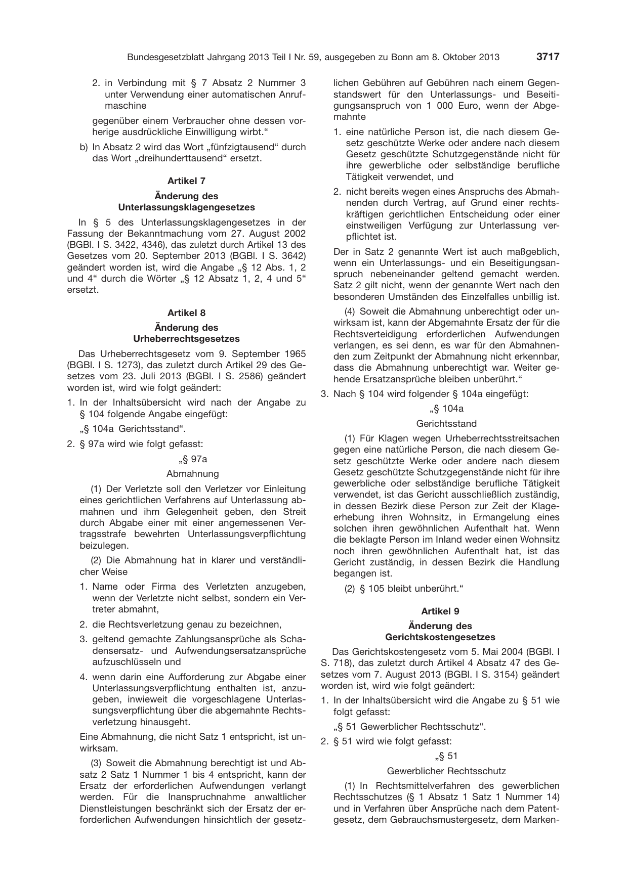 BGBl. 2013, Seite 3717 — Originalseite als Abbildung