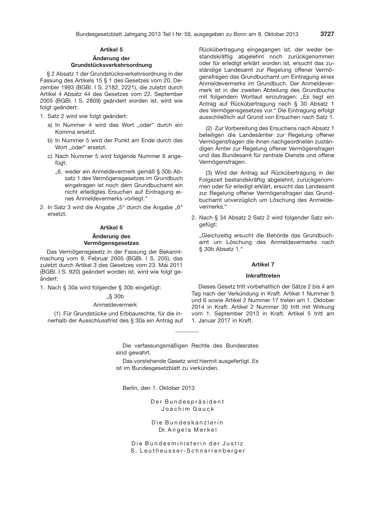BGBl. 2013, Seite 3727 — Originalseite als Abbildung