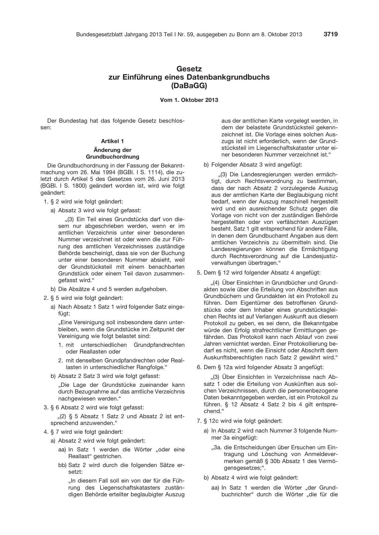 BGBl. 2013, Seite 3719 — Originalseite als Abbildung