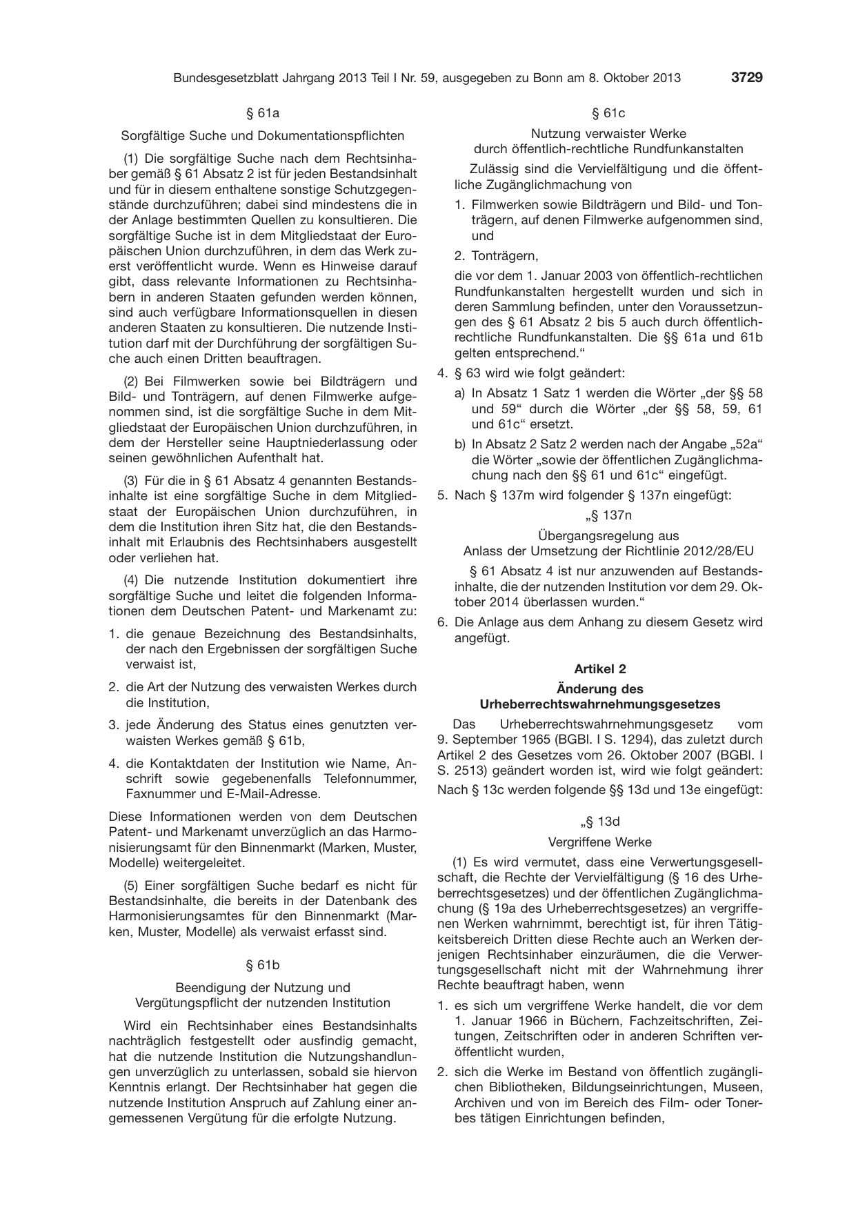 BGBl. 2013, Seite 3729 — Originalseite als Abbildung