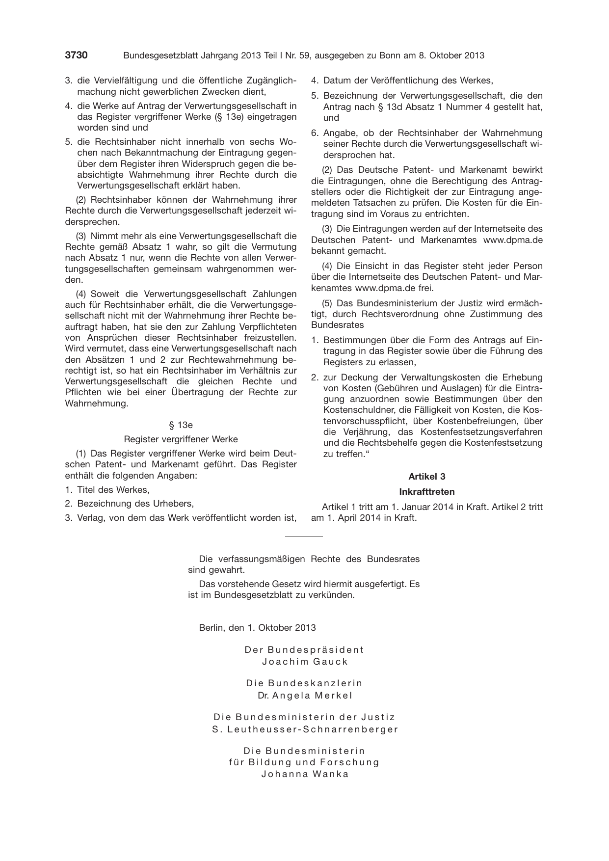 BGBl. 2013, Seite 3730 — Originalseite als Abbildung