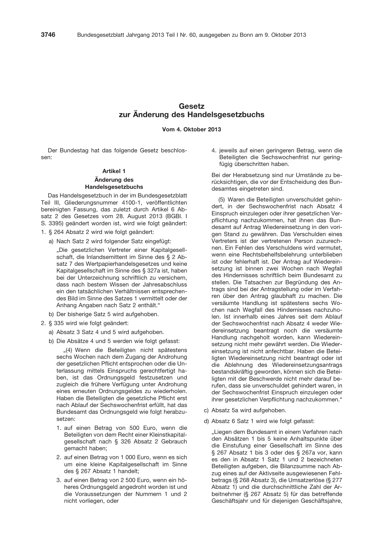 BGBl. 2013, Seite 3746 — Originalseite als Abbildung