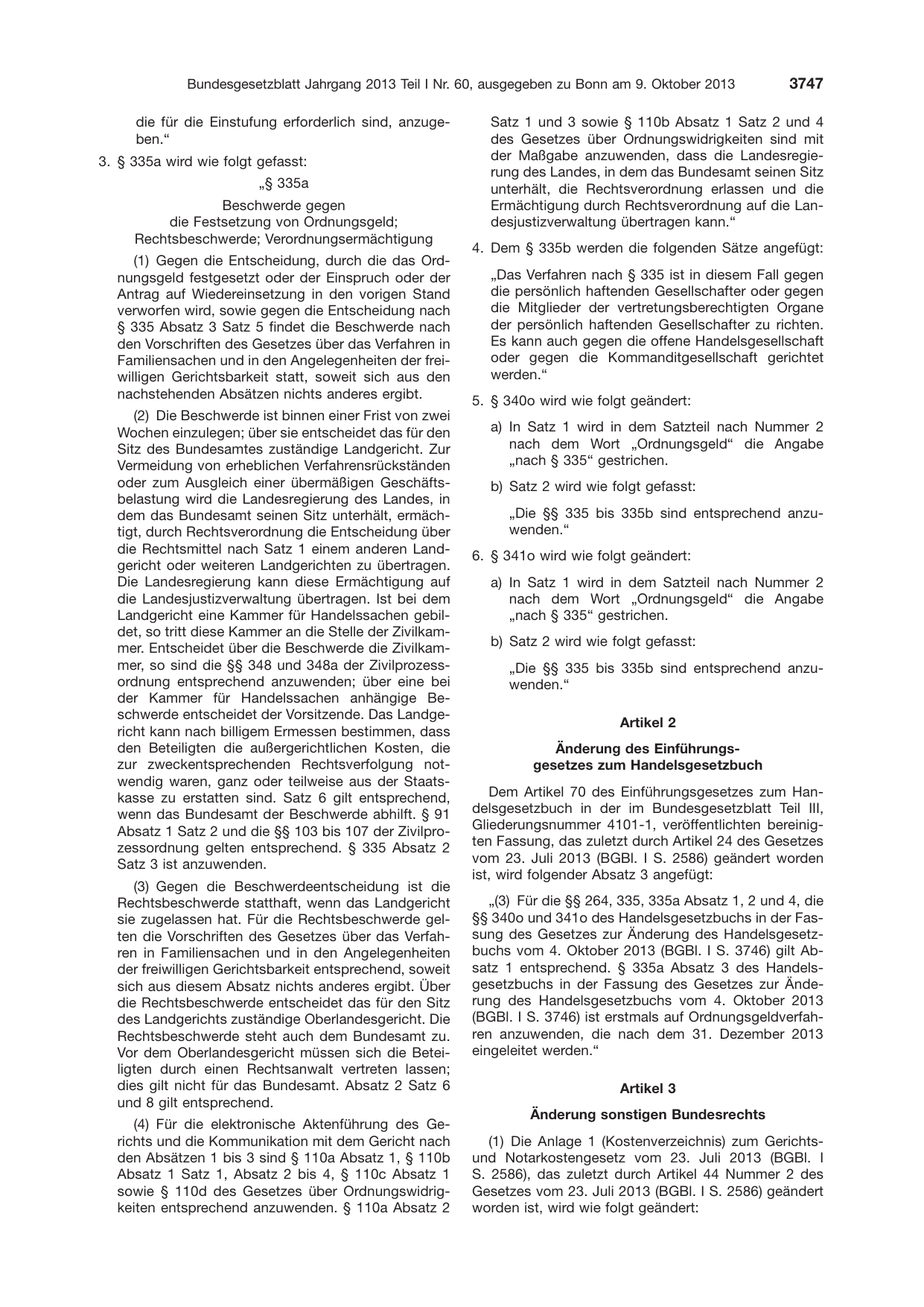 BGBl. 2013, Seite 3747 — Originalseite als Abbildung