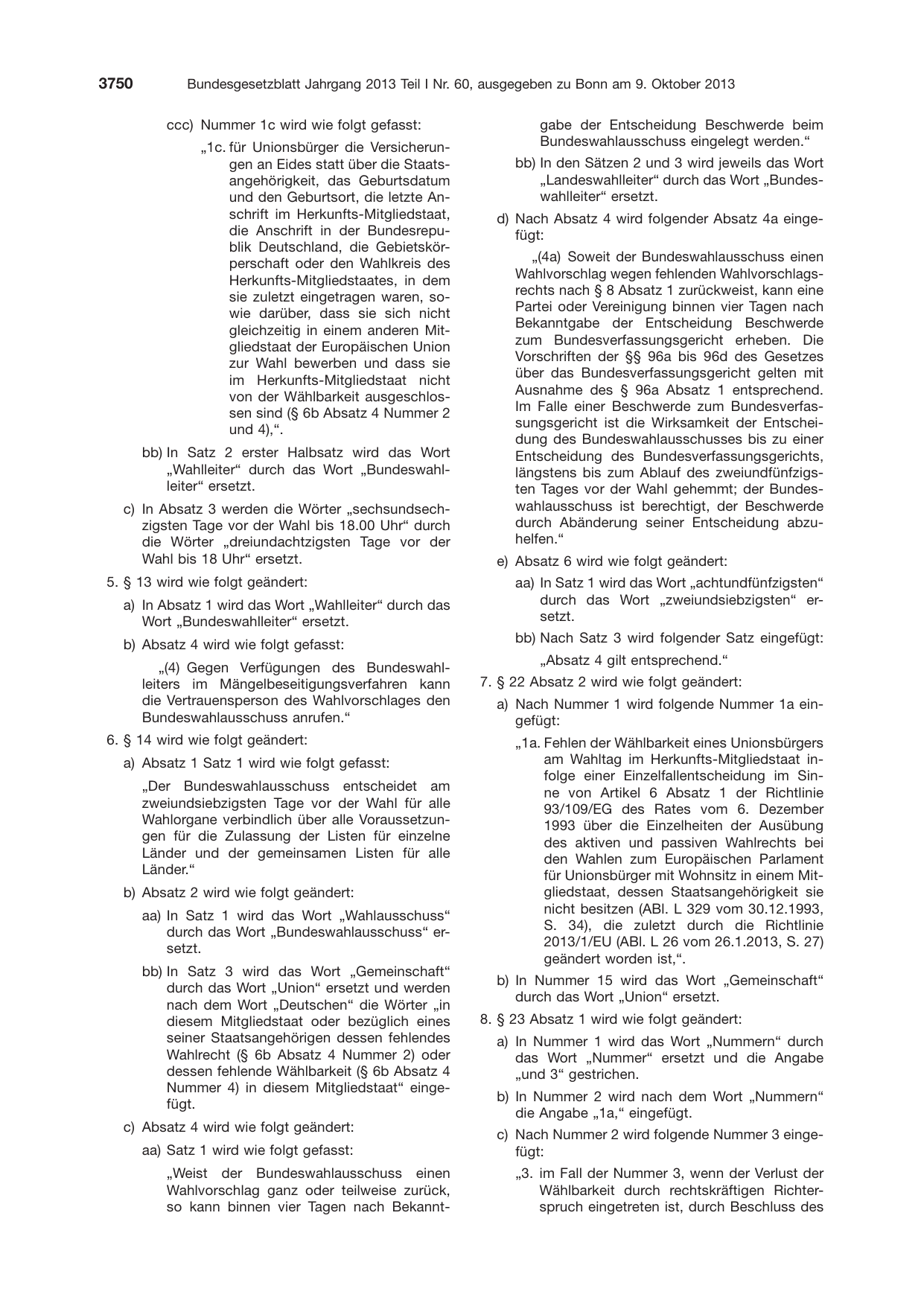 BGBl. 2013, Seite 3750 — Originalseite als Abbildung