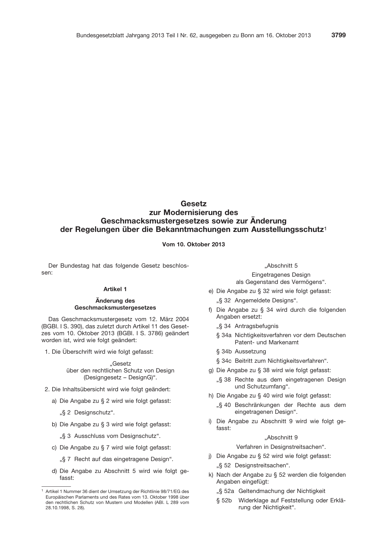 BGBl. 2013, Seite 3799 — Originalseite als Abbildung