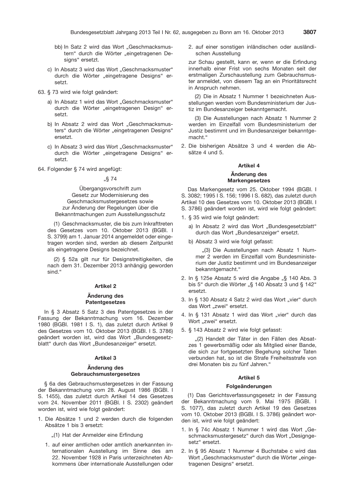 BGBl. 2013, Seite 3807 — Originalseite als Abbildung
