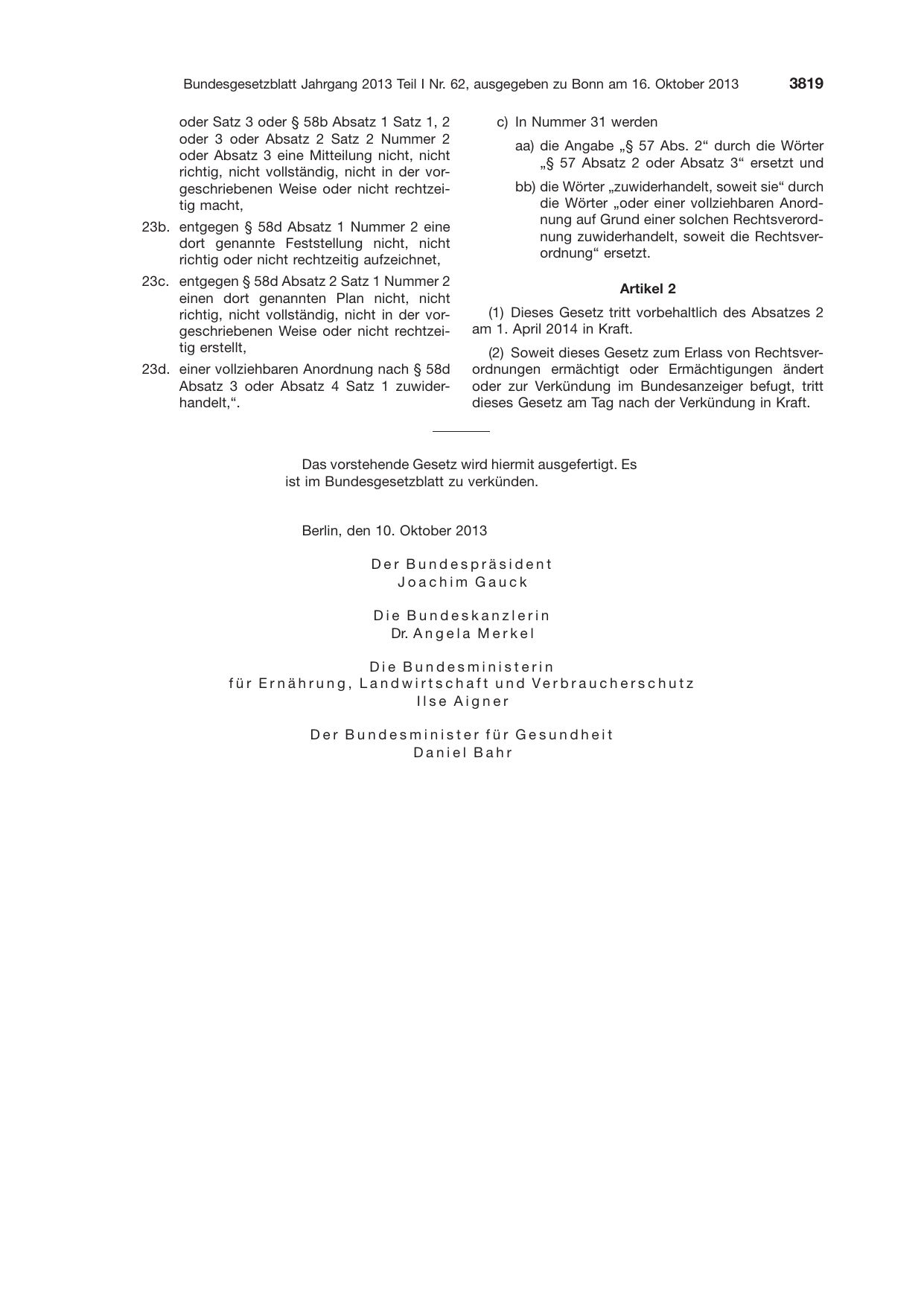 BGBl. 2013, Seite 3819 — Originalseite als Abbildung