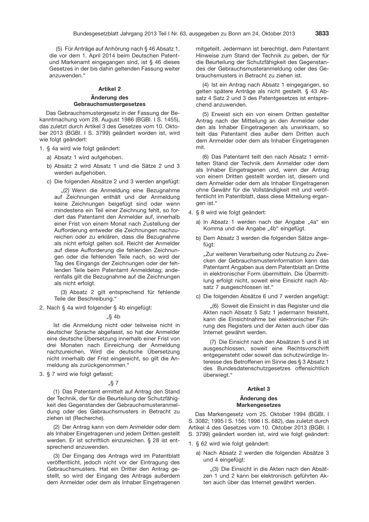 BGBl. 2013, Seite 3833 — Originalseite als Abbildung