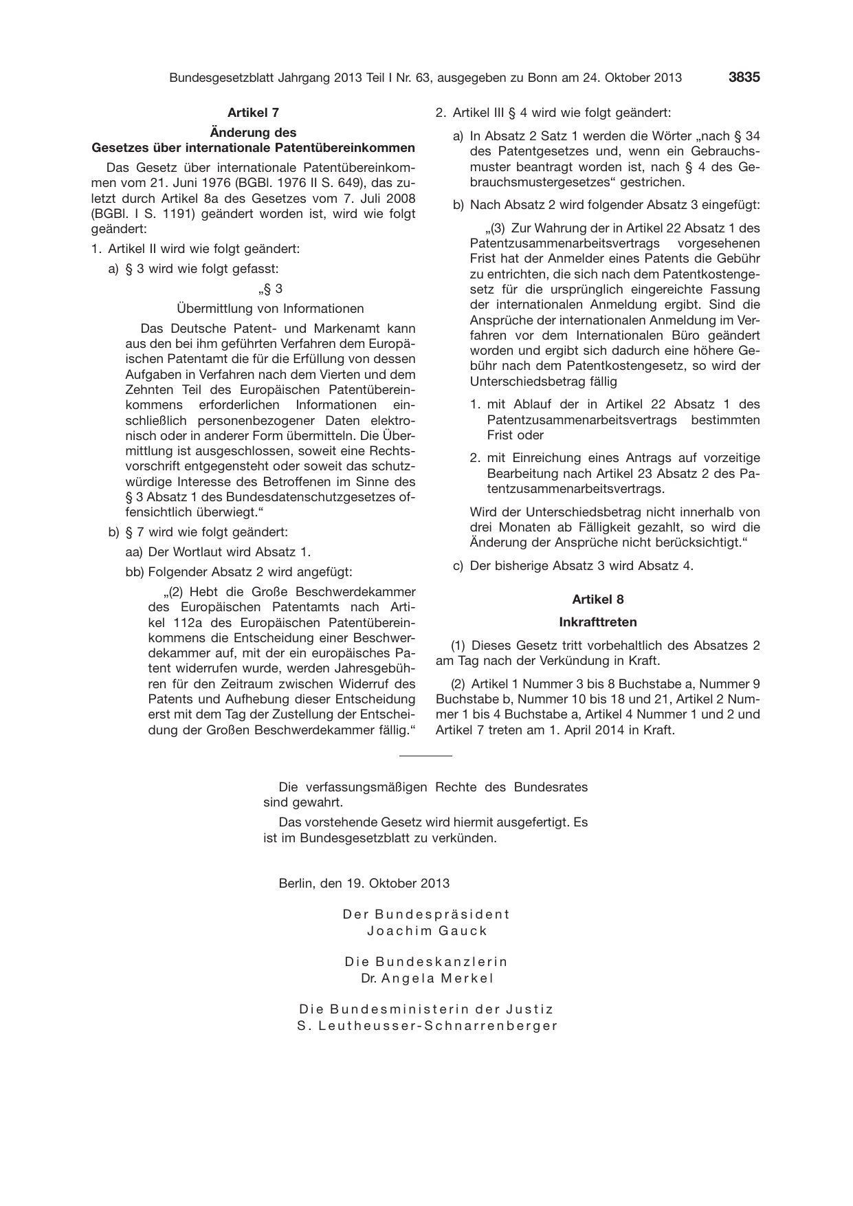 BGBl. 2013, Seite 3835 — Originalseite als Abbildung