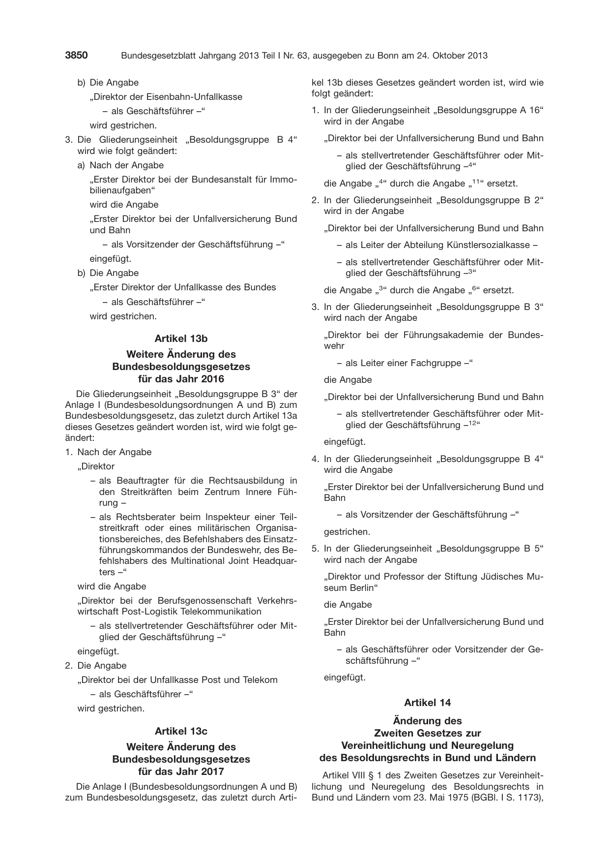 BGBl. 2013, Seite 3850 — Originalseite als Abbildung