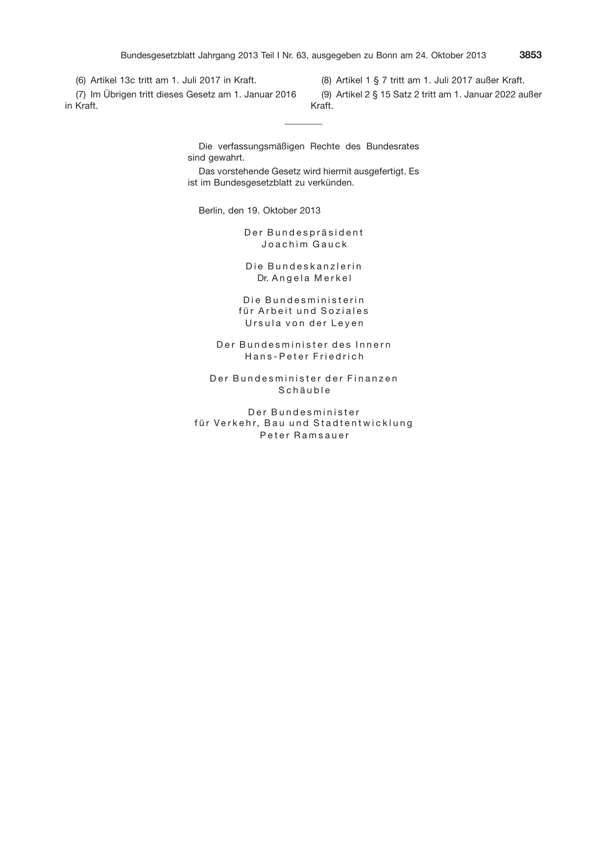 BGBl. 2013, Seite 3853 — Originalseite als Abbildung