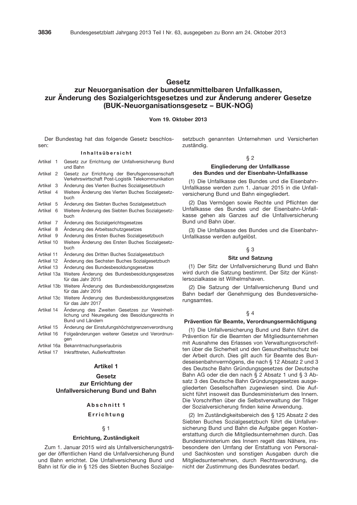 BGBl. 2013, Seite 3836 — Originalseite als Abbildung