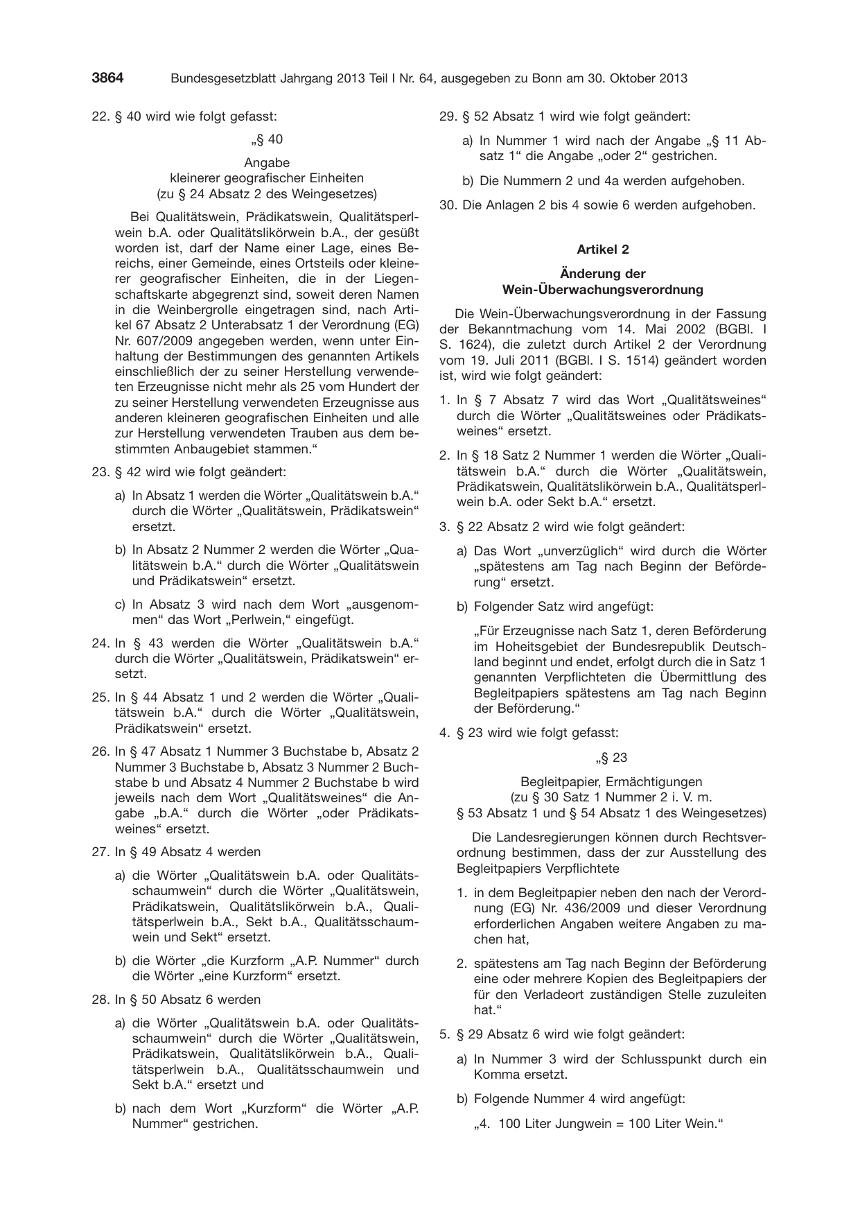 BGBl. 2013, Seite 3864 — Originalseite als Abbildung