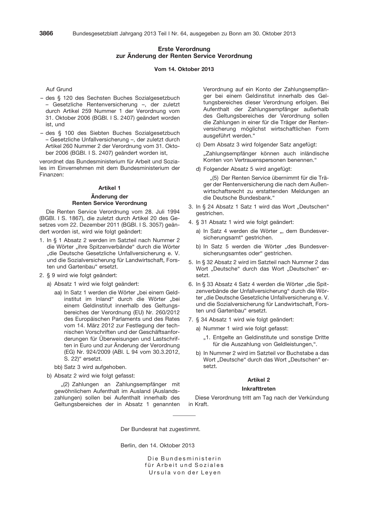 BGBl. 2013, Seite 3866 — Originalseite als Abbildung
