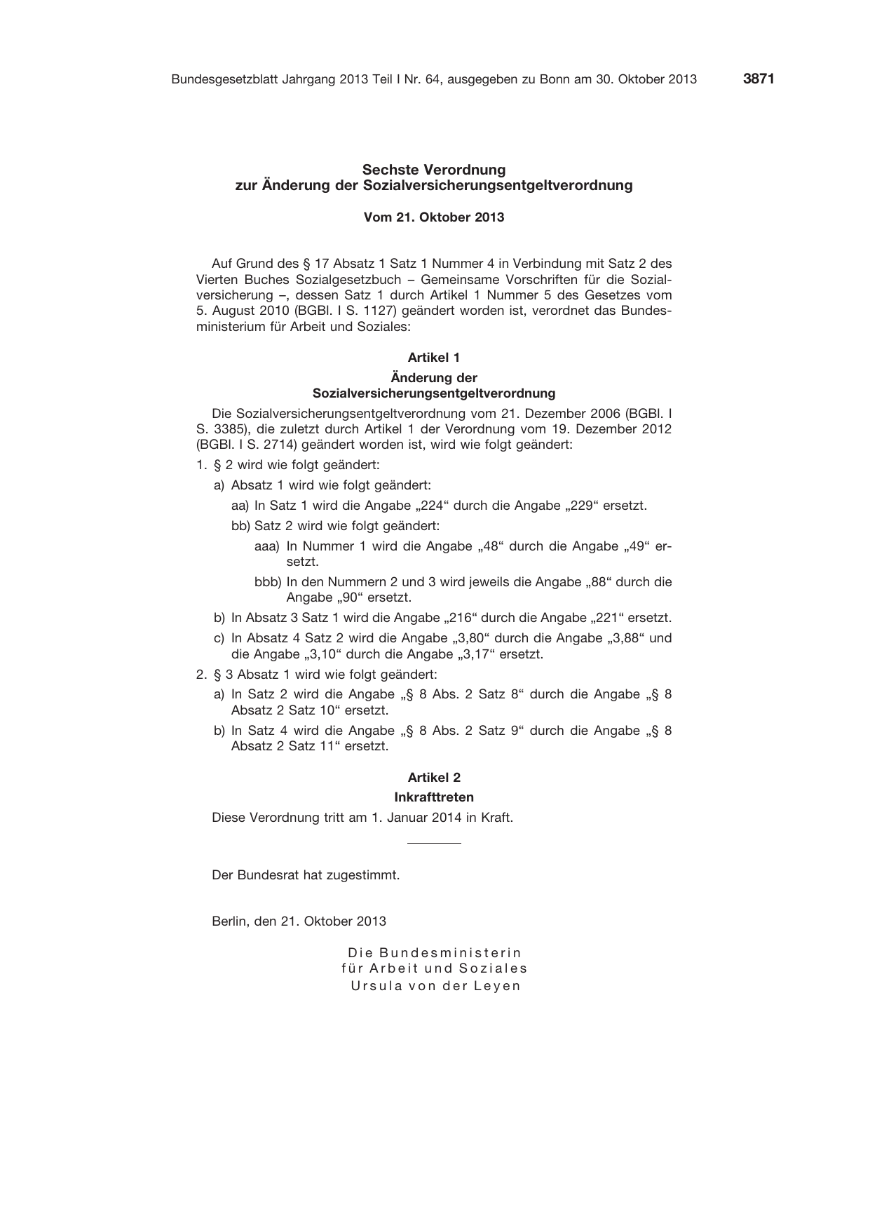 BGBl. 2013, Seite 3871 — Originalseite als Abbildung
