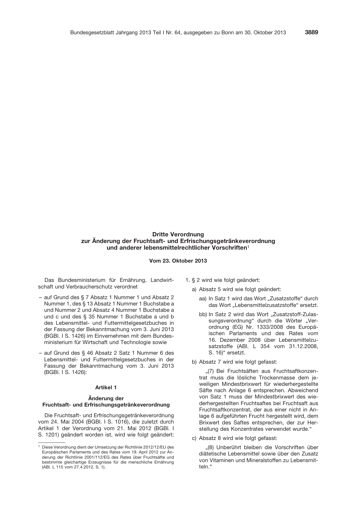 BGBl. 2013, Seite 3889 — Originalseite als Abbildung