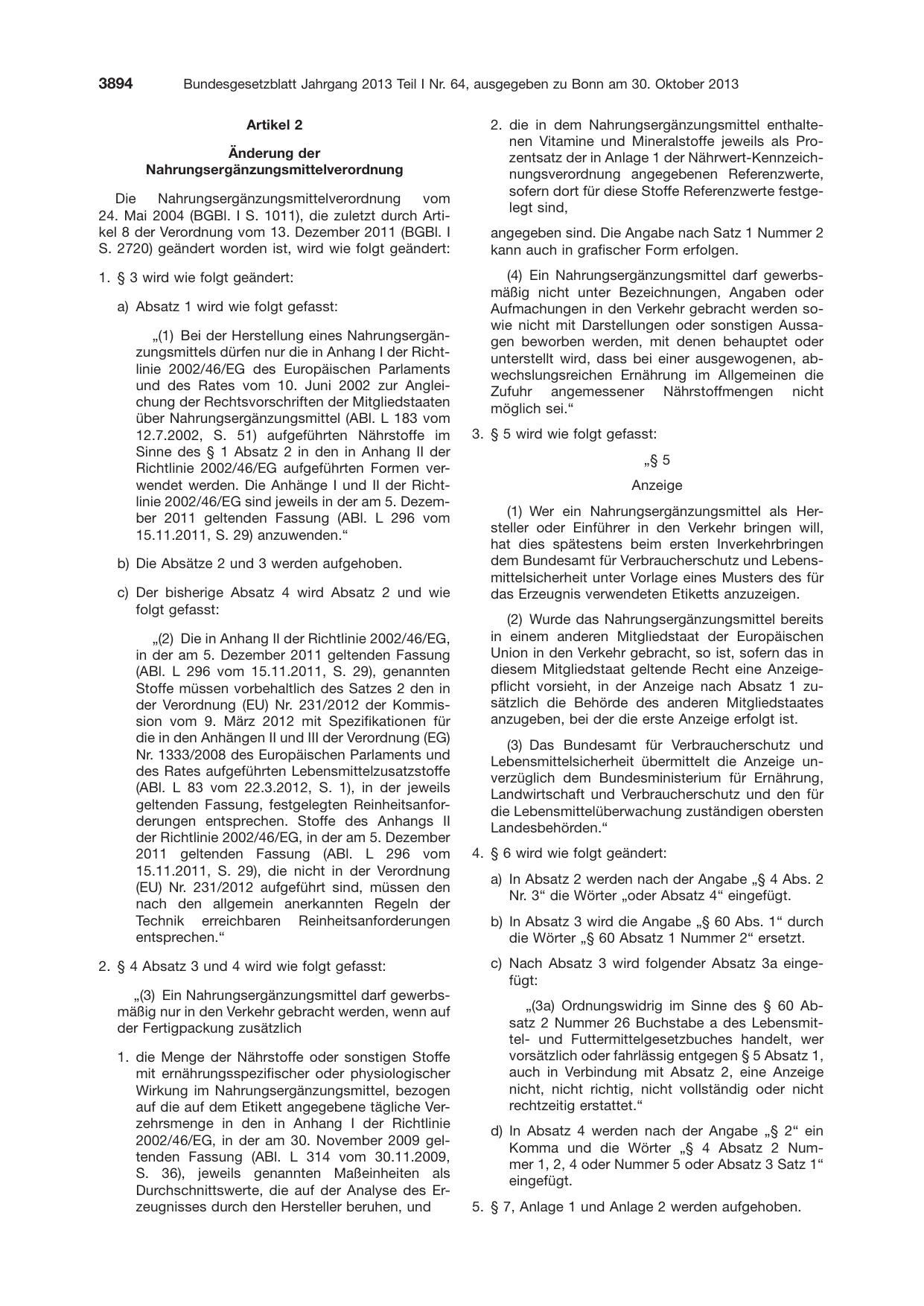 BGBl. 2013, Seite 3894 — Originalseite als Abbildung