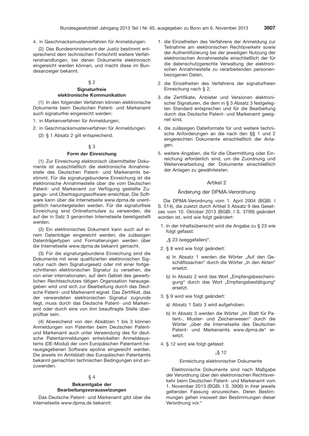BGBl. 2013, Seite 3907 — Originalseite als Abbildung