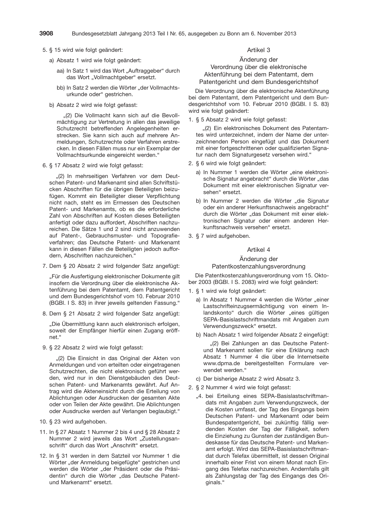 BGBl. 2013, Seite 3908 — Originalseite als Abbildung
