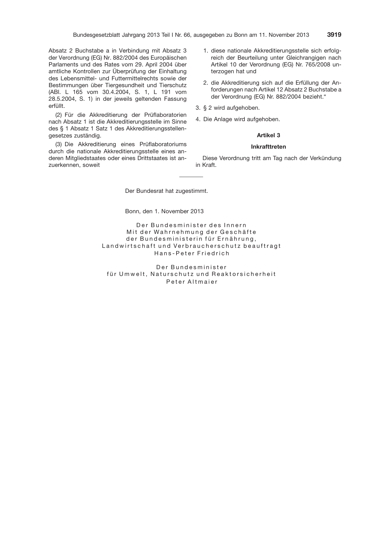 BGBl. 2013, Seite 3919 — Originalseite als Abbildung