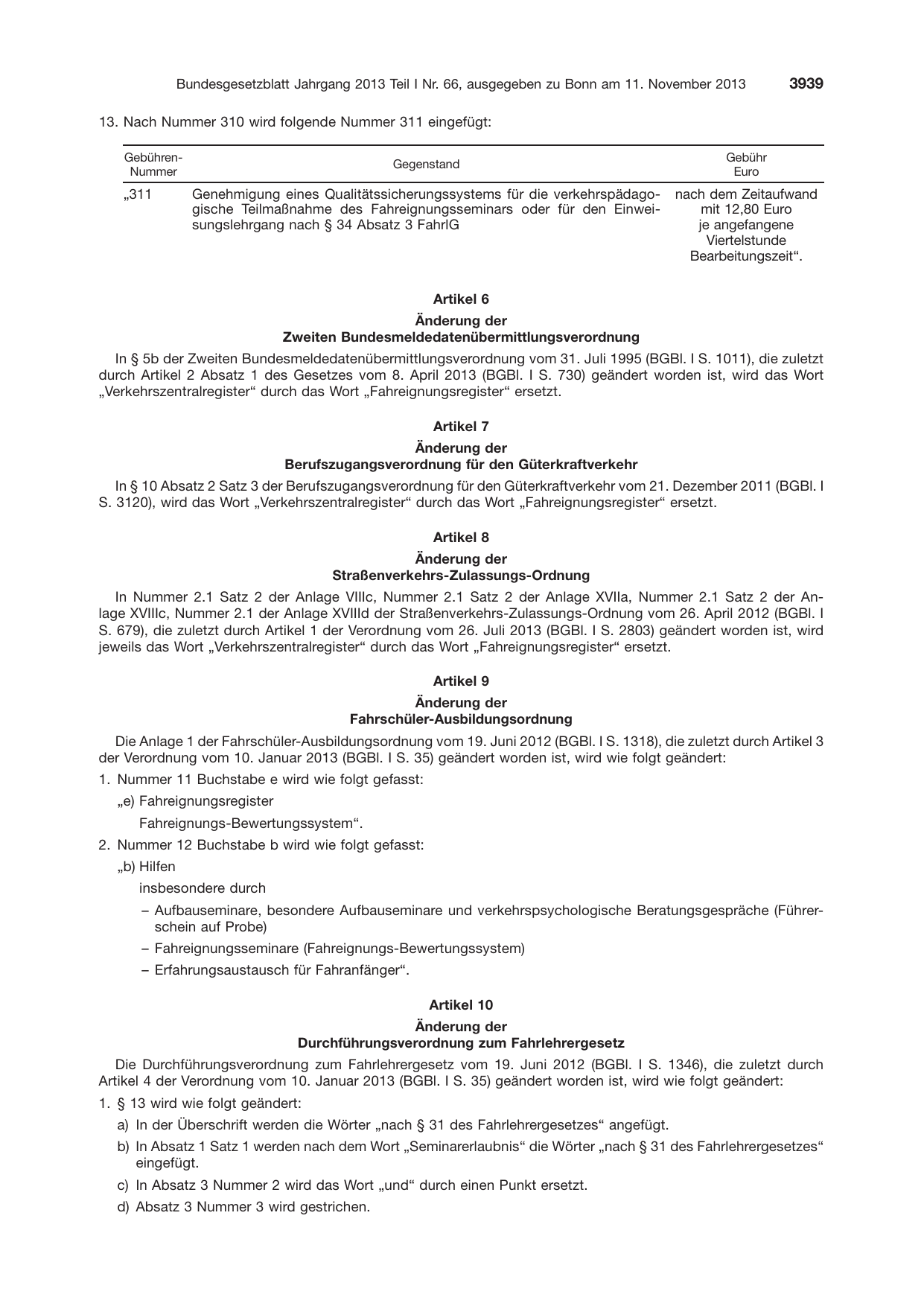 BGBl. 2013, Seite 3939 — Originalseite als Abbildung
