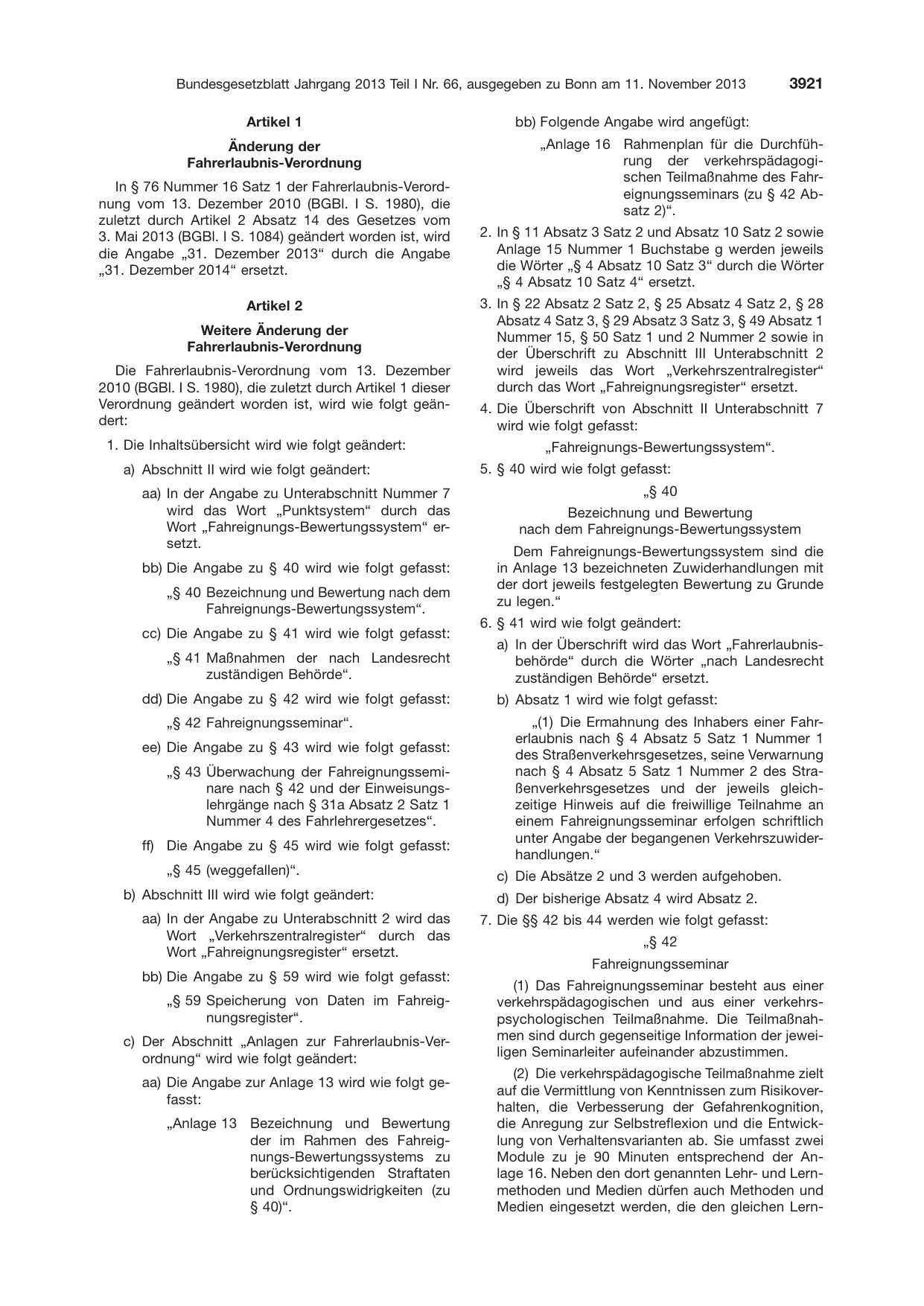 BGBl. 2013, Seite 3921 — Originalseite als Abbildung