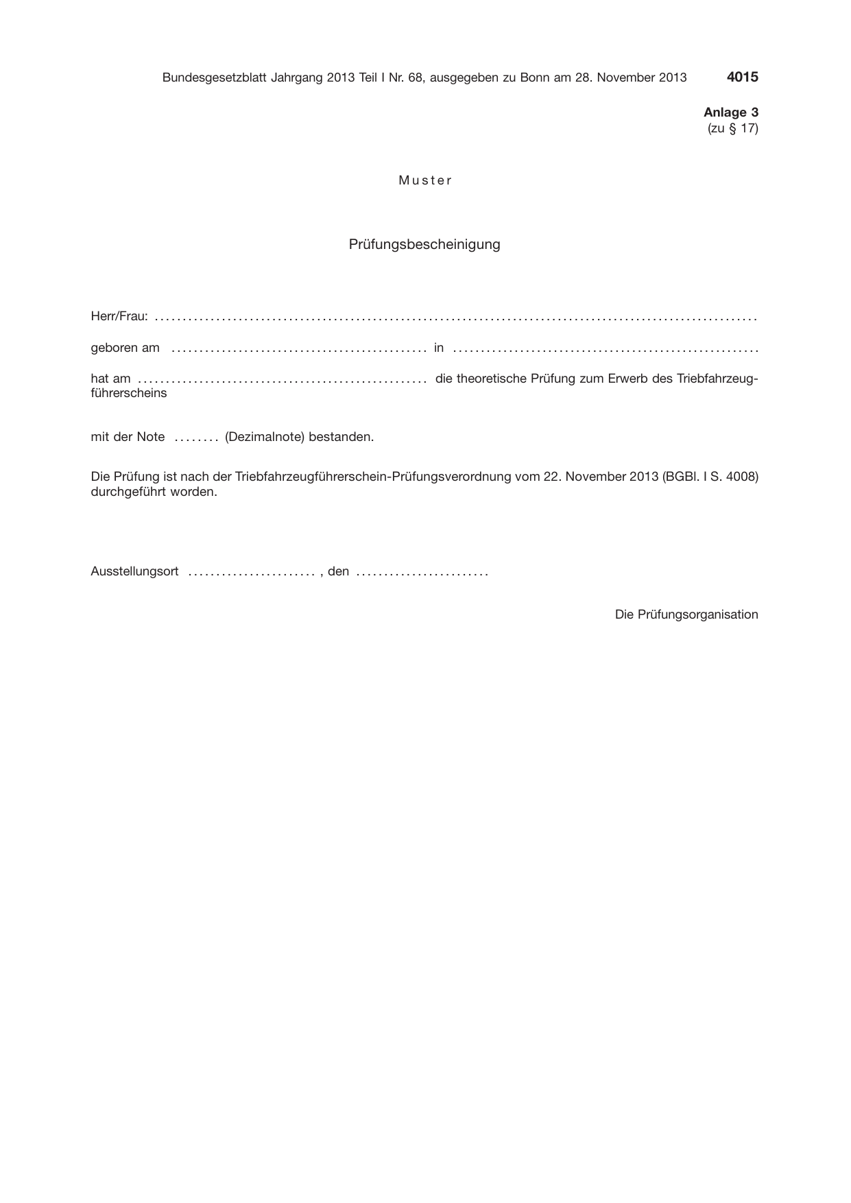 BGBl. 2013, Seite 4015 — Originalseite als Abbildung