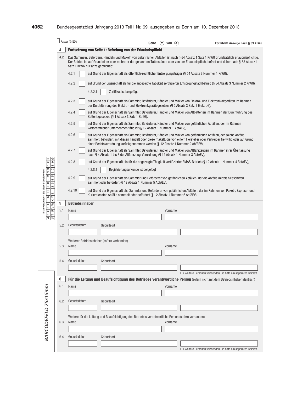 BGBl. 2013, Seite 4052 — Originalseite als Abbildung