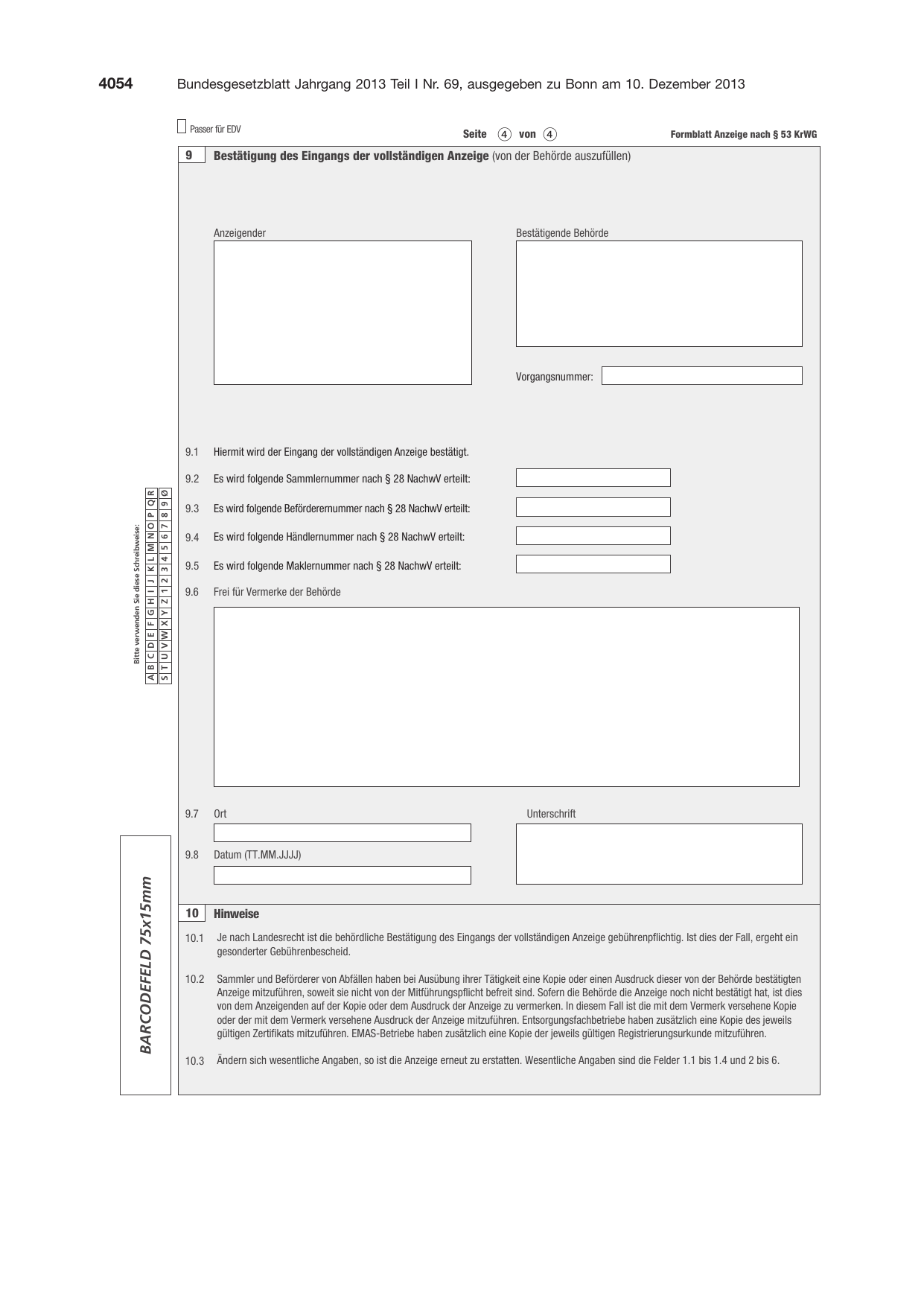 BGBl. 2013, Seite 4054 — Originalseite als Abbildung