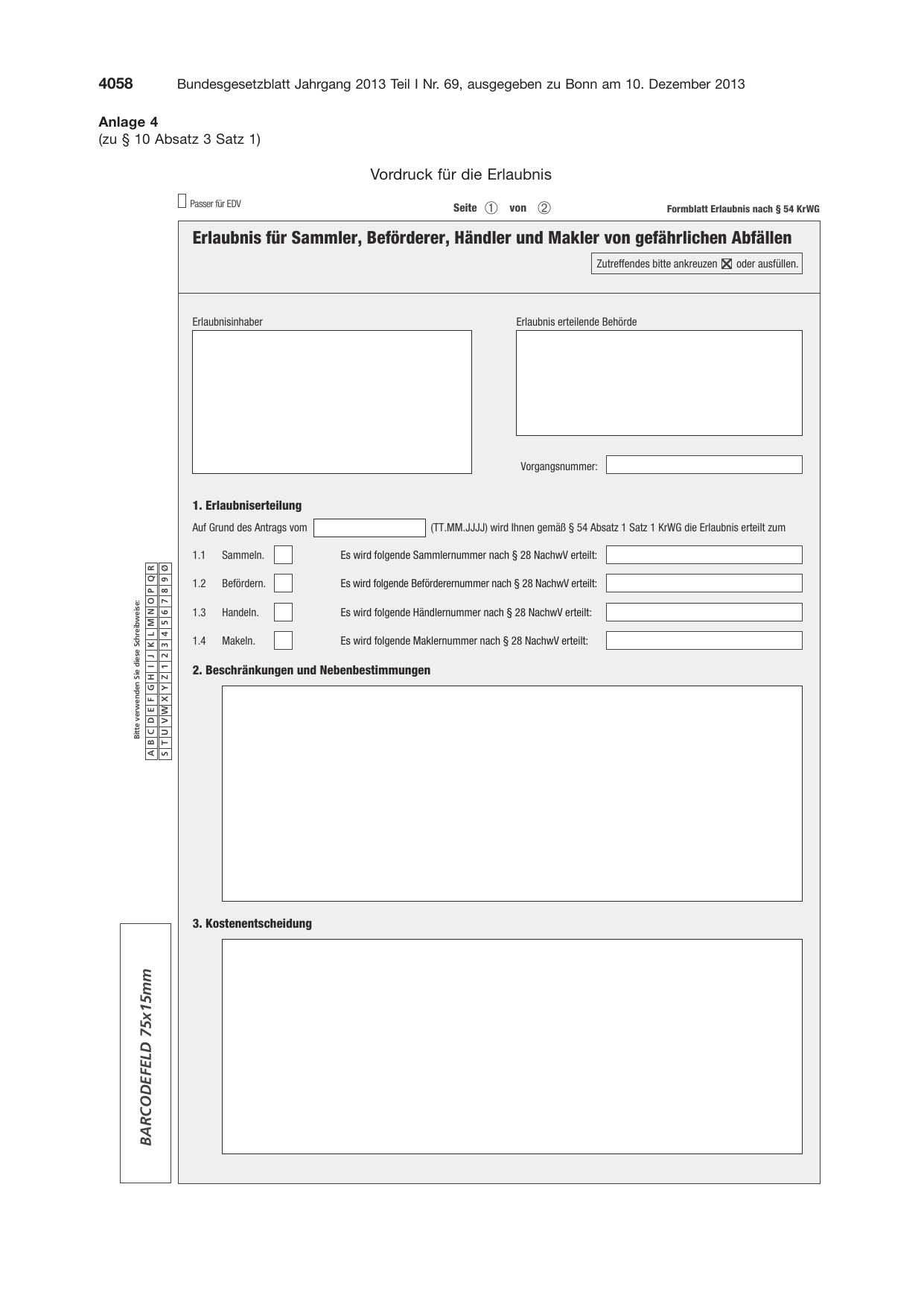 BGBl. 2013, Seite 4058 — Originalseite als Abbildung
