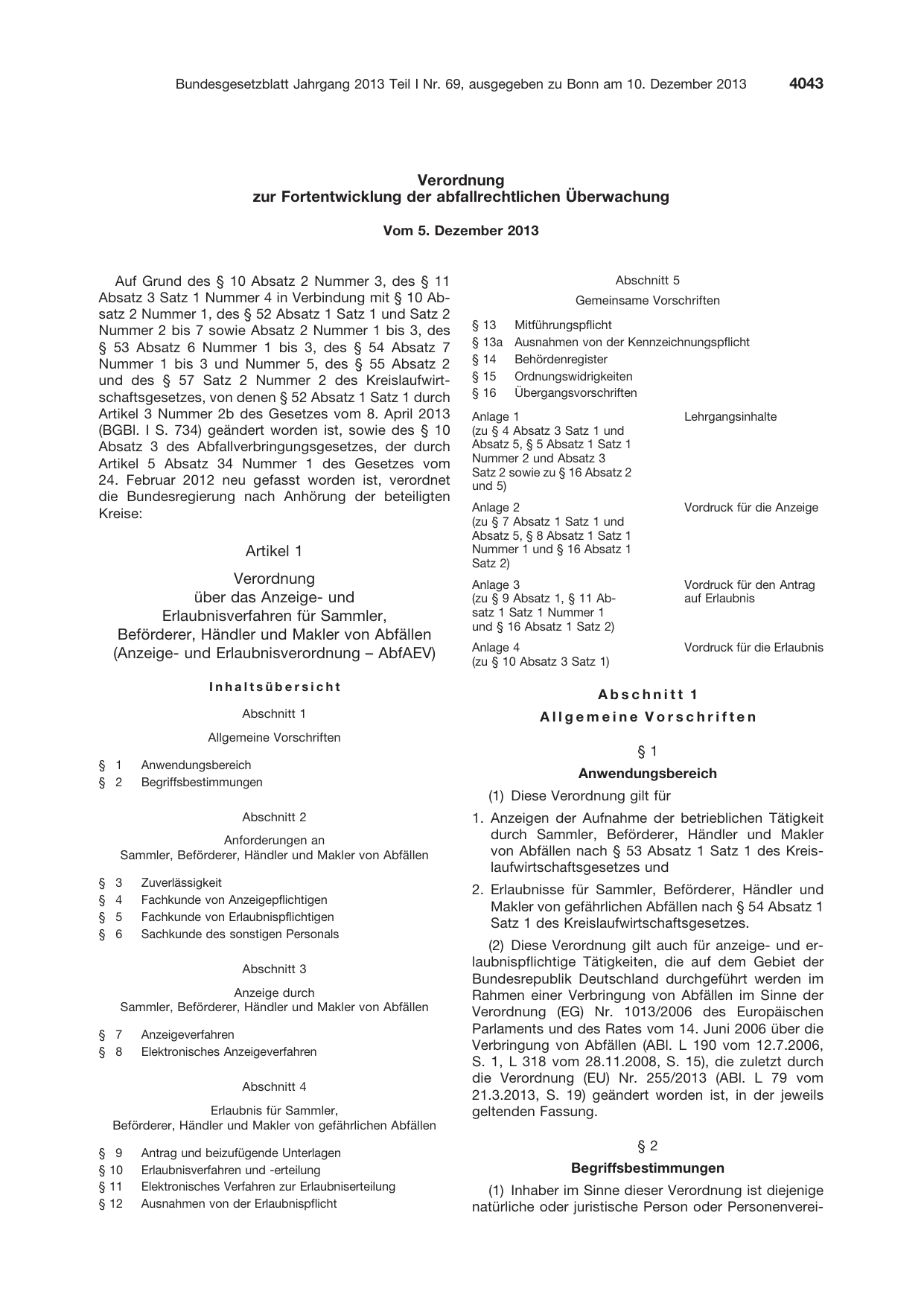 BGBl. 2013, Seite 4043 — Originalseite als Abbildung