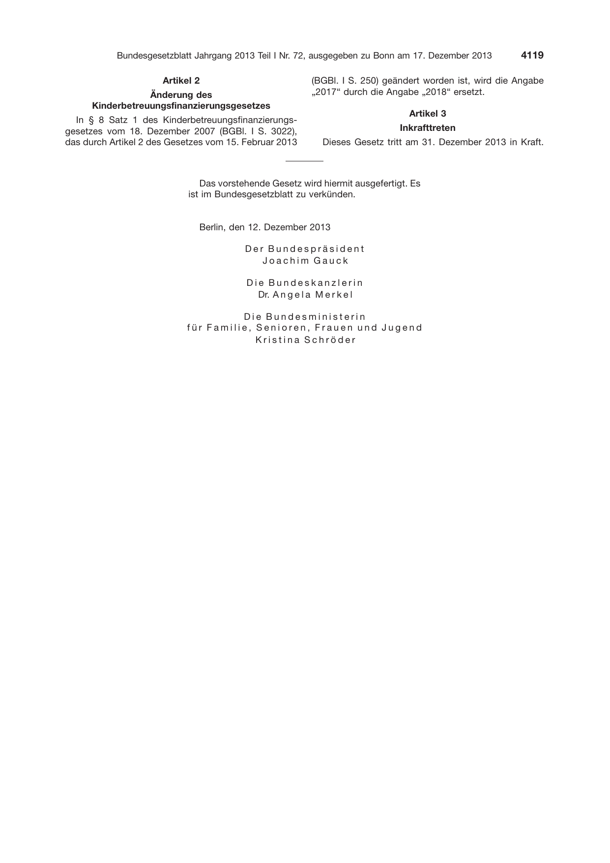 BGBl. 2013, Seite 4119 — Originalseite als Abbildung