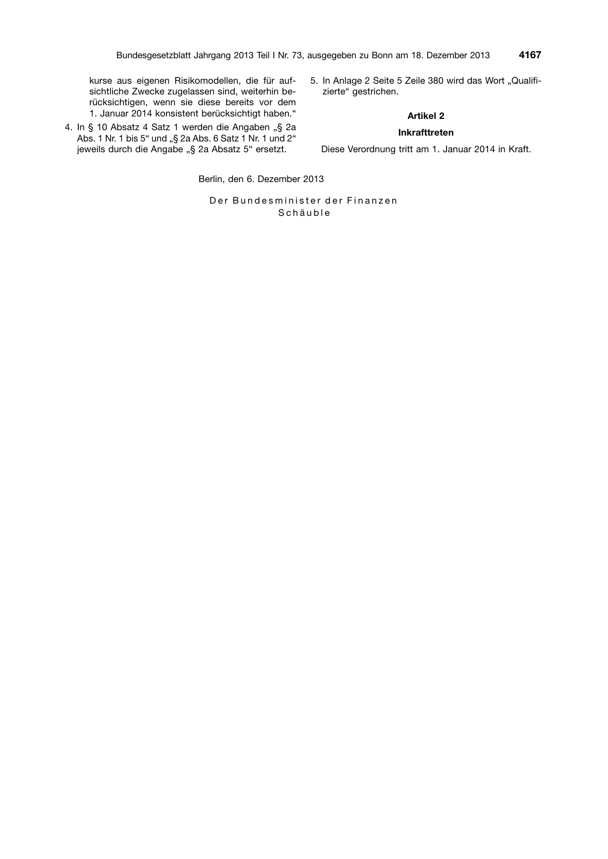 BGBl. 2013, Seite 4167 — Originalseite als Abbildung