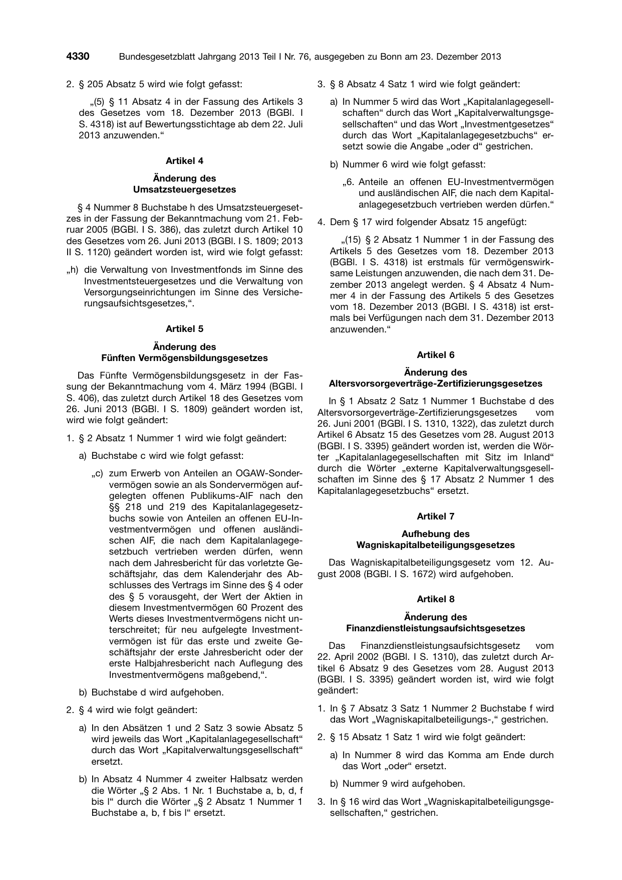 BGBl. 2013, Seite 4330 — Originalseite als Abbildung