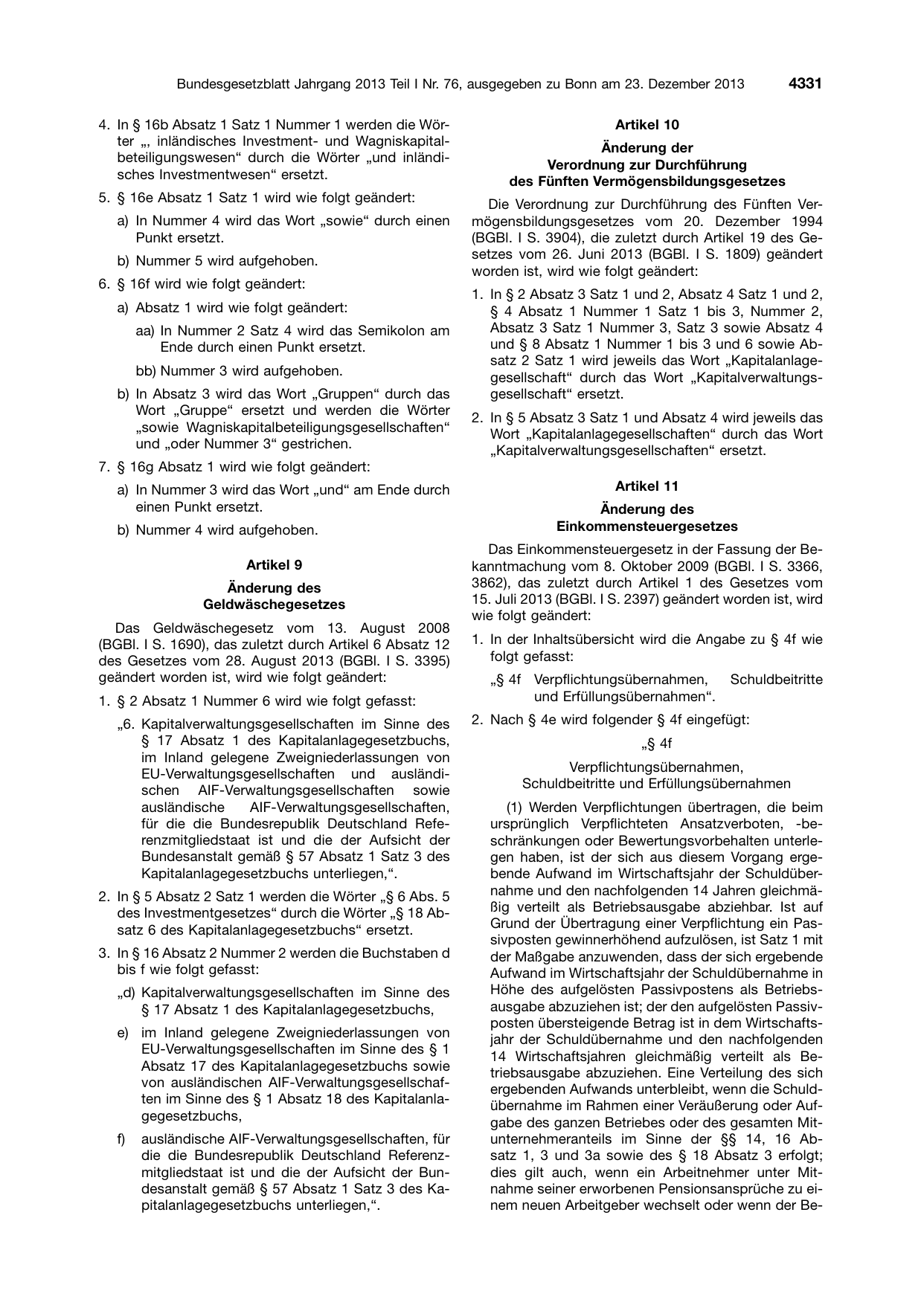 BGBl. 2013, Seite 4331 — Originalseite als Abbildung