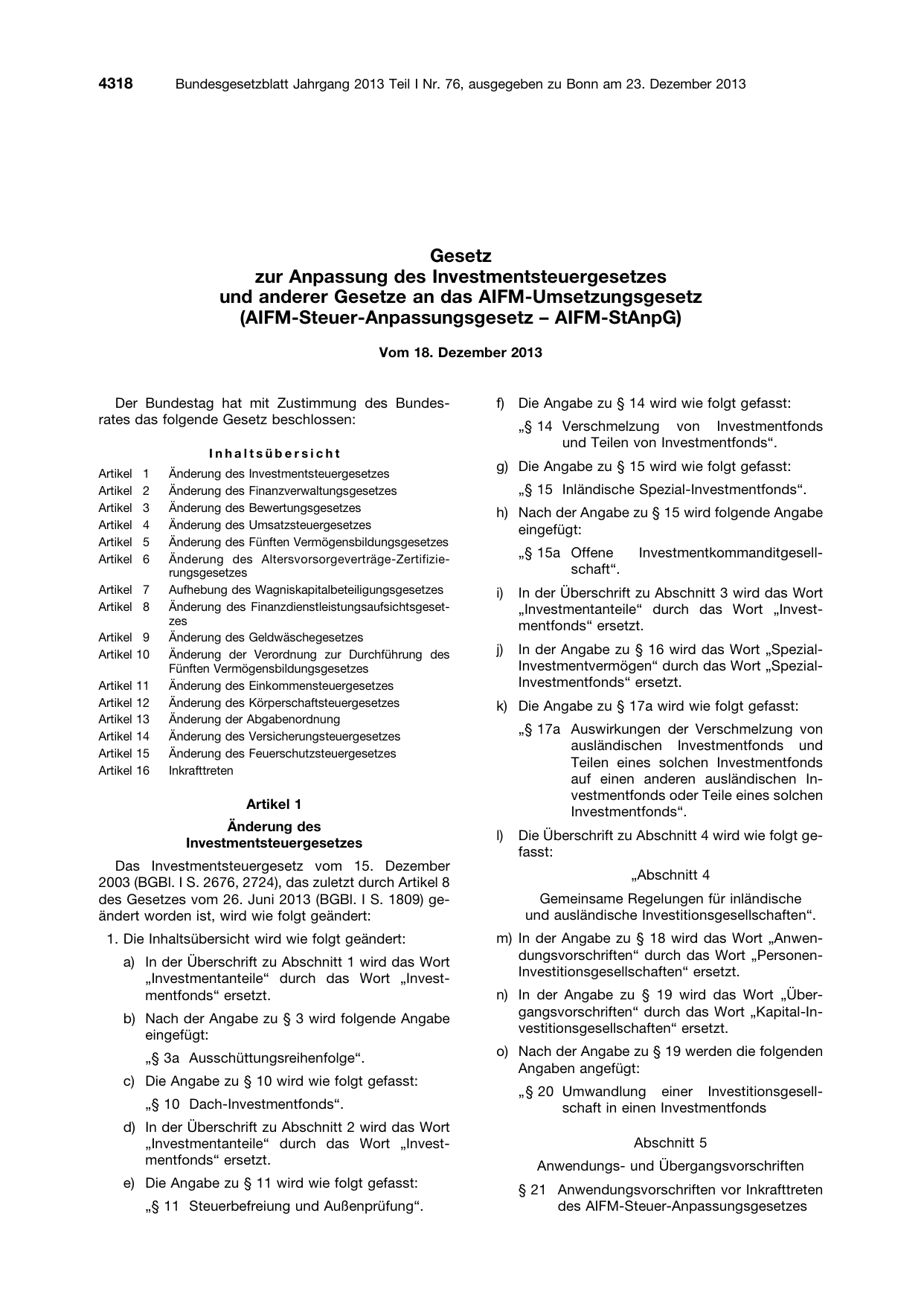 BGBl. 2013, Seite 4318 — Originalseite als Abbildung