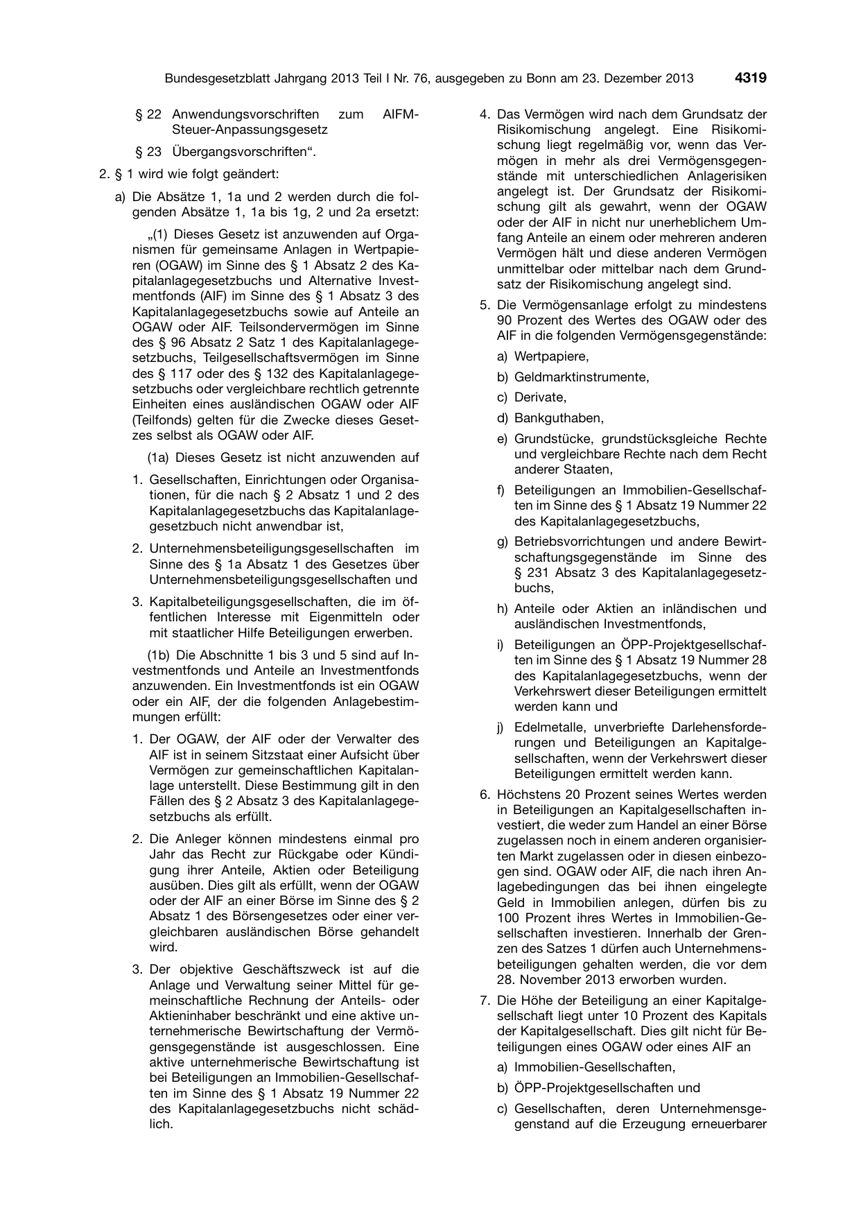 BGBl. 2013, Seite 4319 — Originalseite als Abbildung